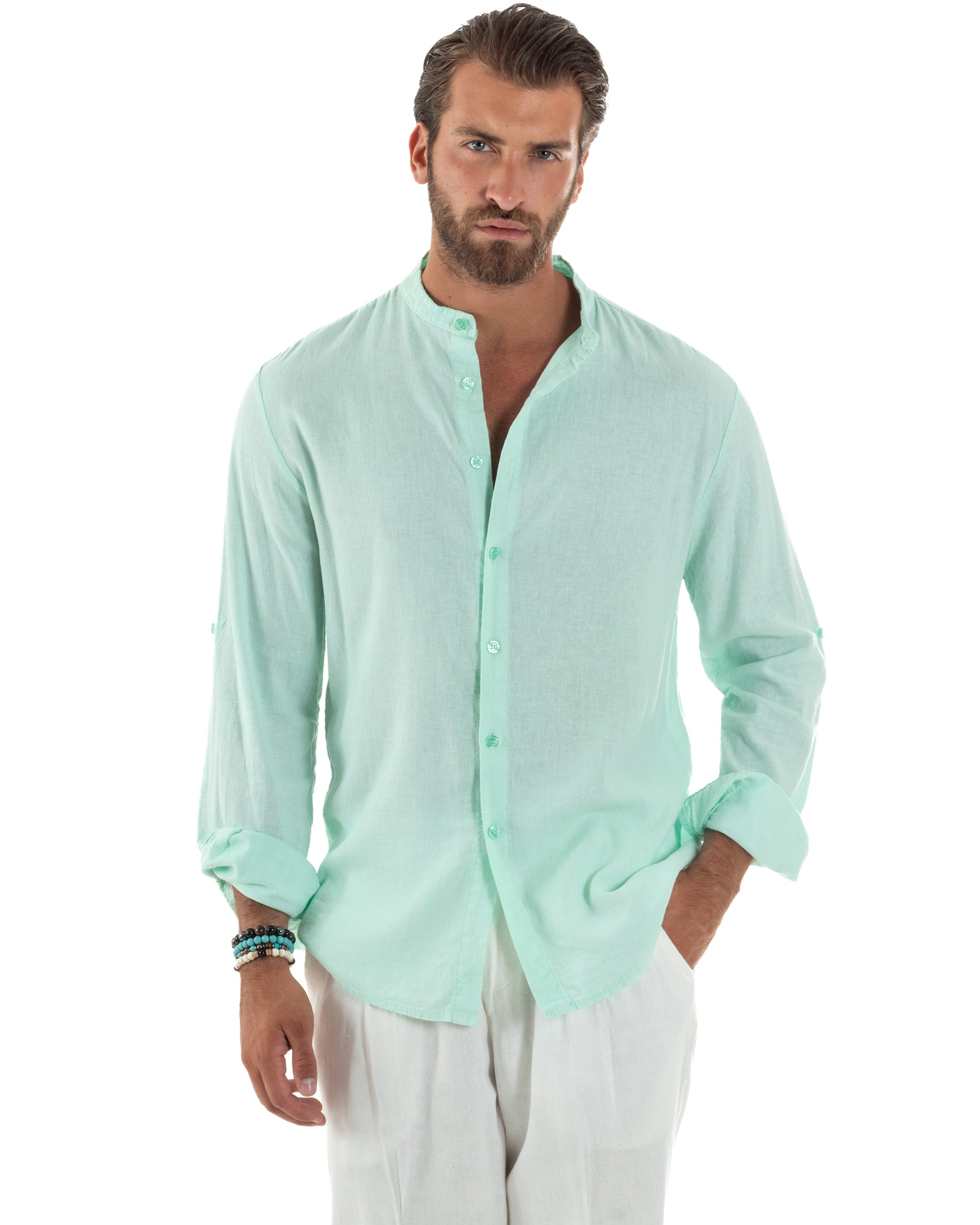 Camicia Lino Slim Fit Collo Coreano C3052A