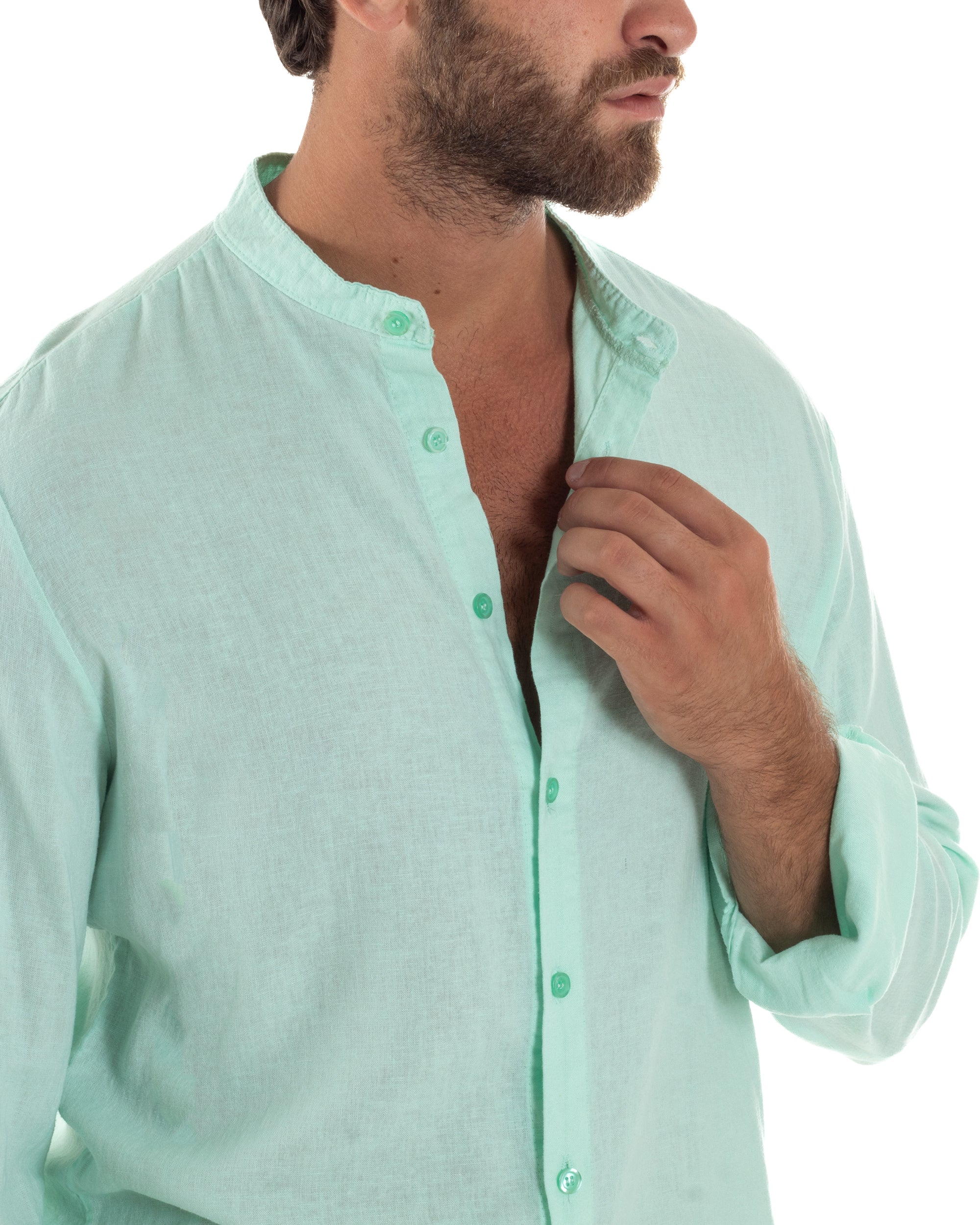 Camicia Lino Slim Fit Collo Coreano C3052A