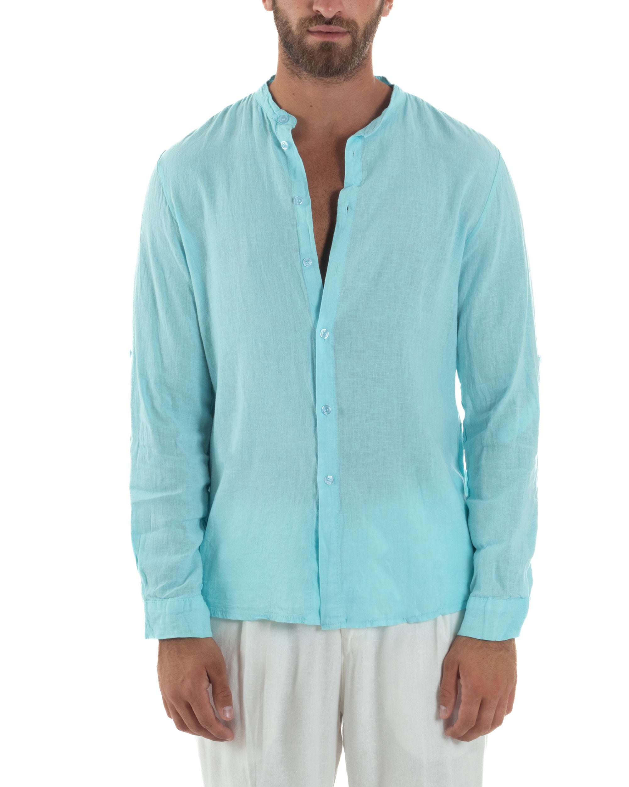 Camicia Lino Slim Fit Collo Coreano C3053A