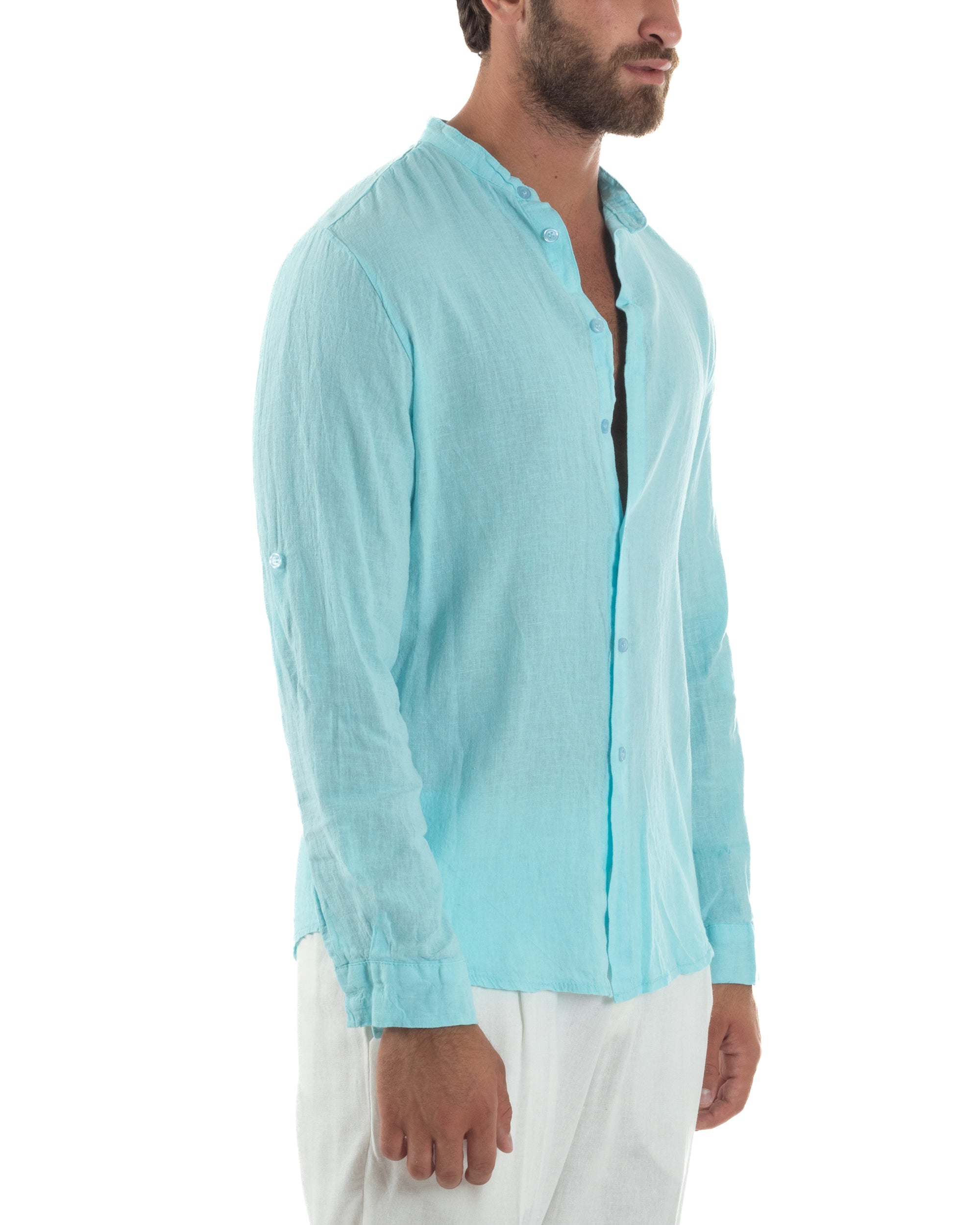 Camicia Lino Slim Fit Collo Coreano C3053A