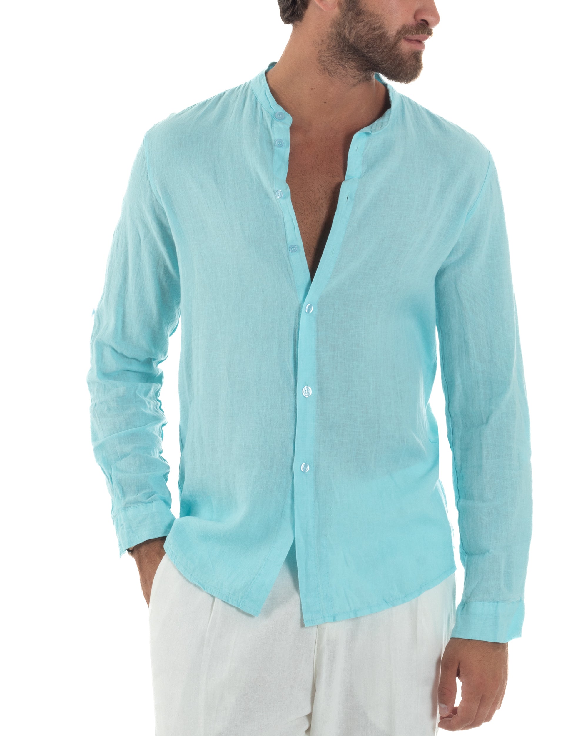 Camicia Lino Slim Fit Collo Coreano C3053A