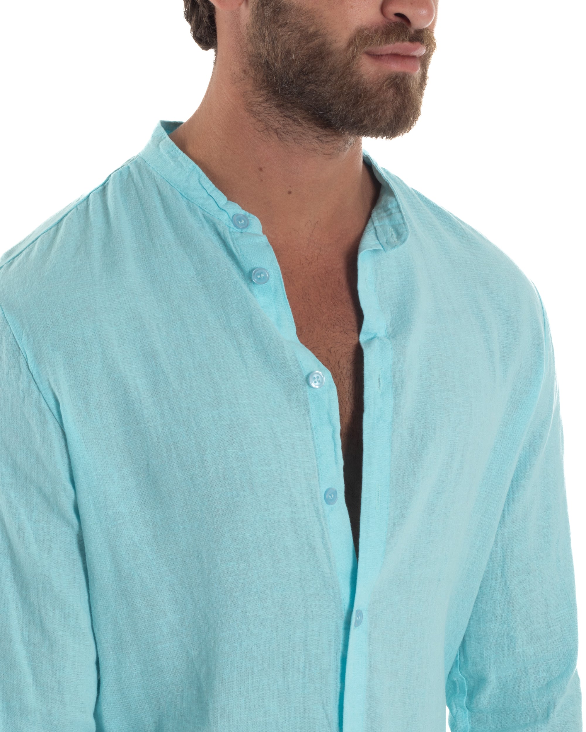 Camicia Lino Slim Fit Collo Coreano C3053A