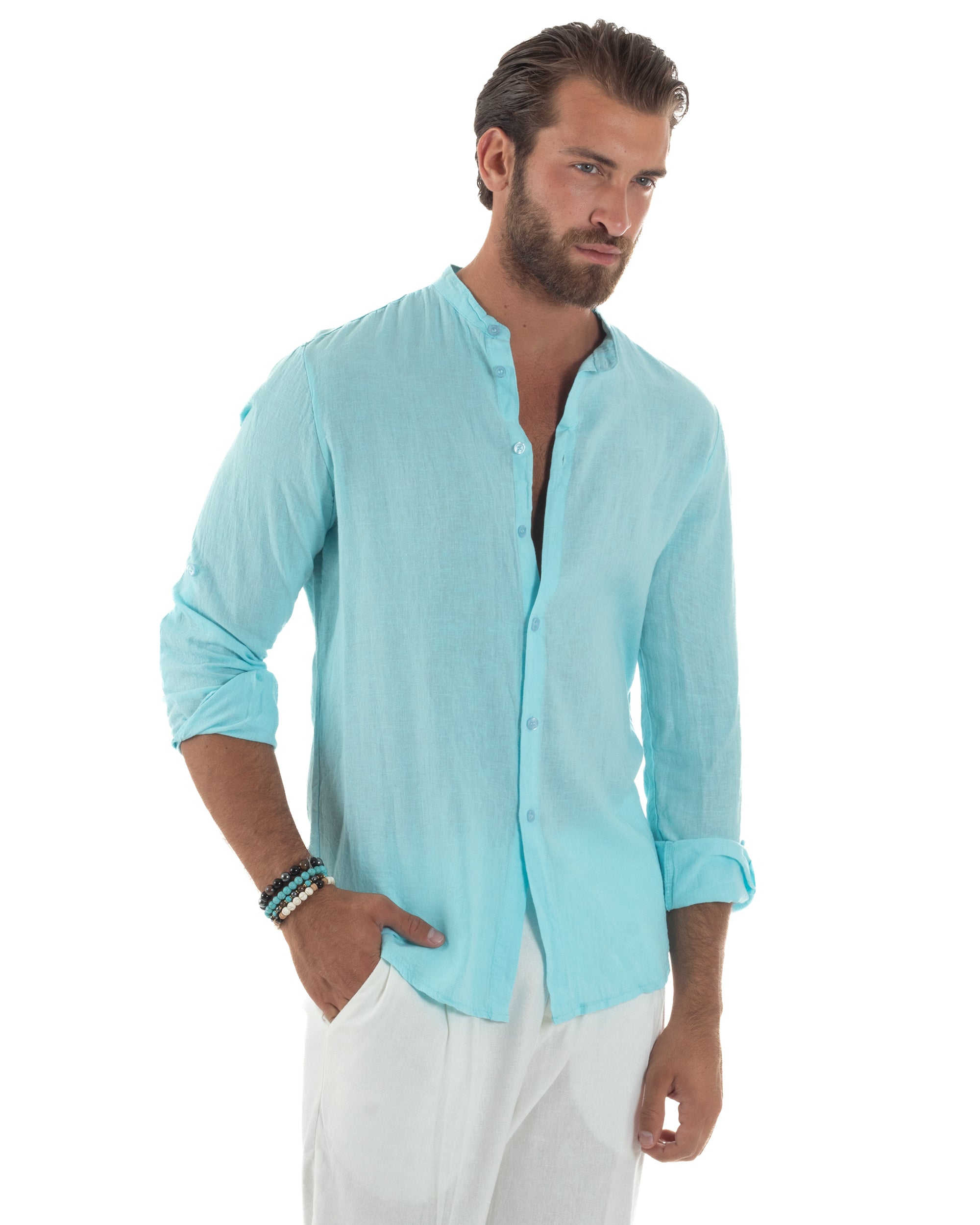 Camicia Lino Slim Fit Collo Coreano C3053A