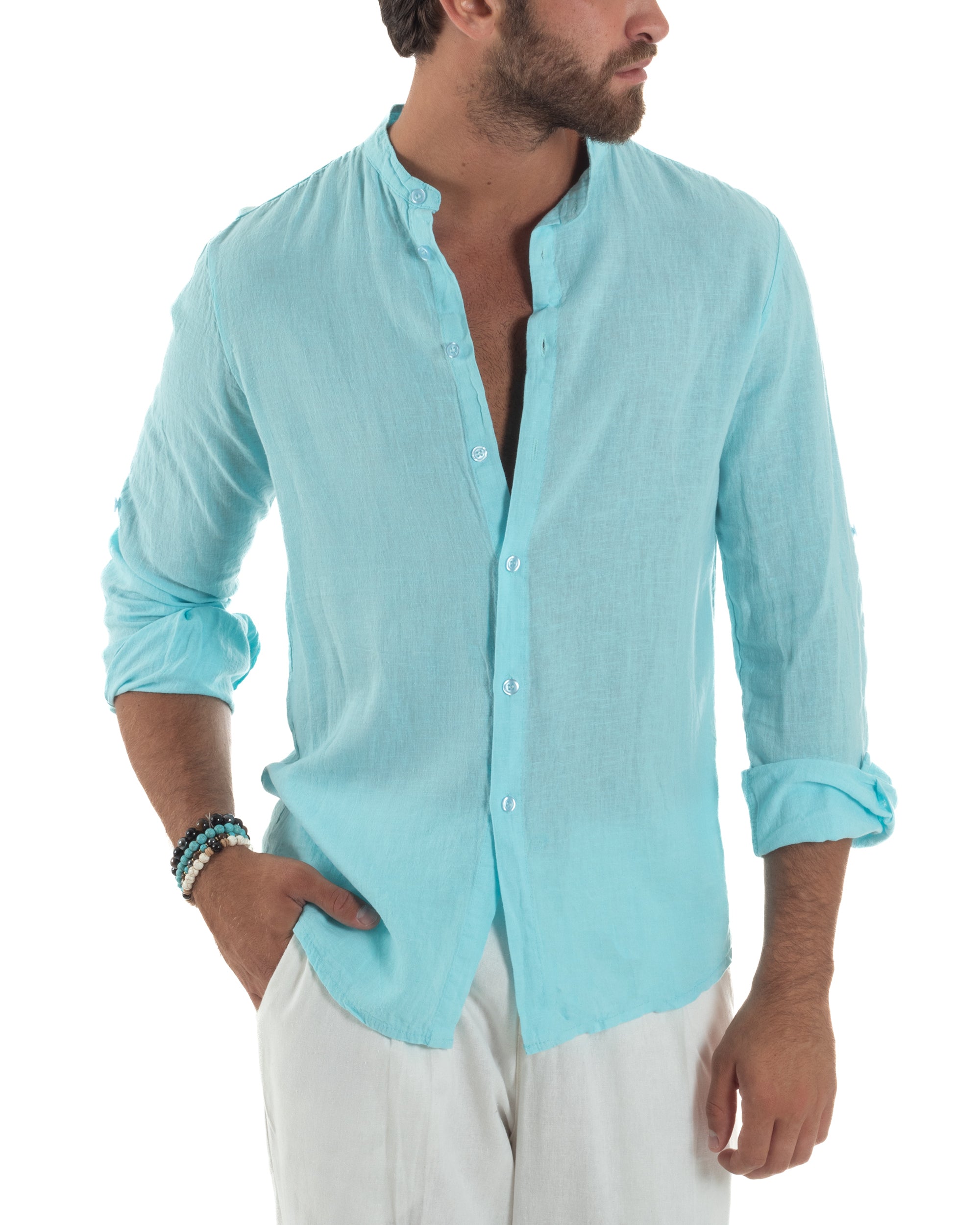 Camicia Lino Slim Fit Collo Coreano C3053A