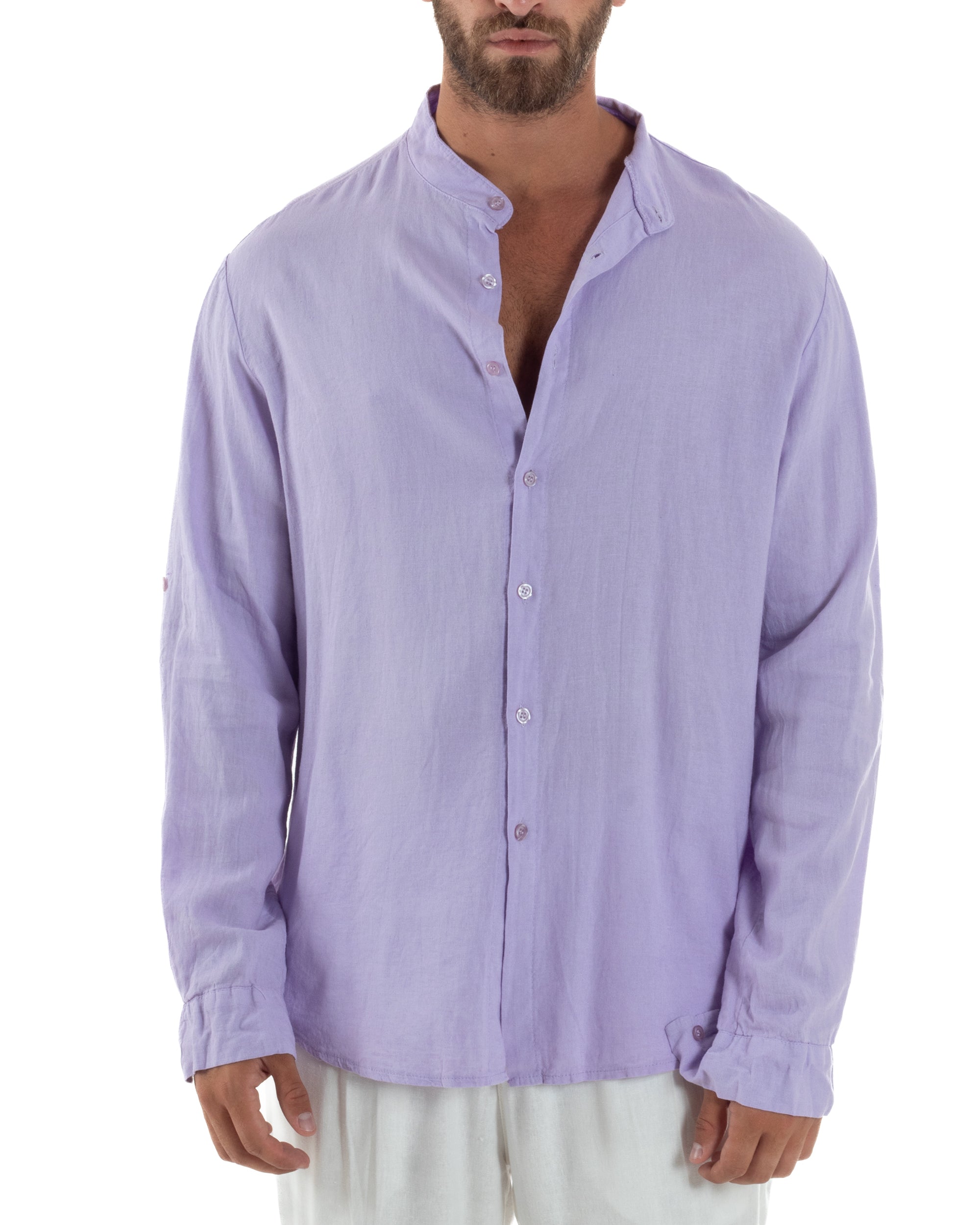 Camicia Lino Slim Fit Collo Coreano C3054A