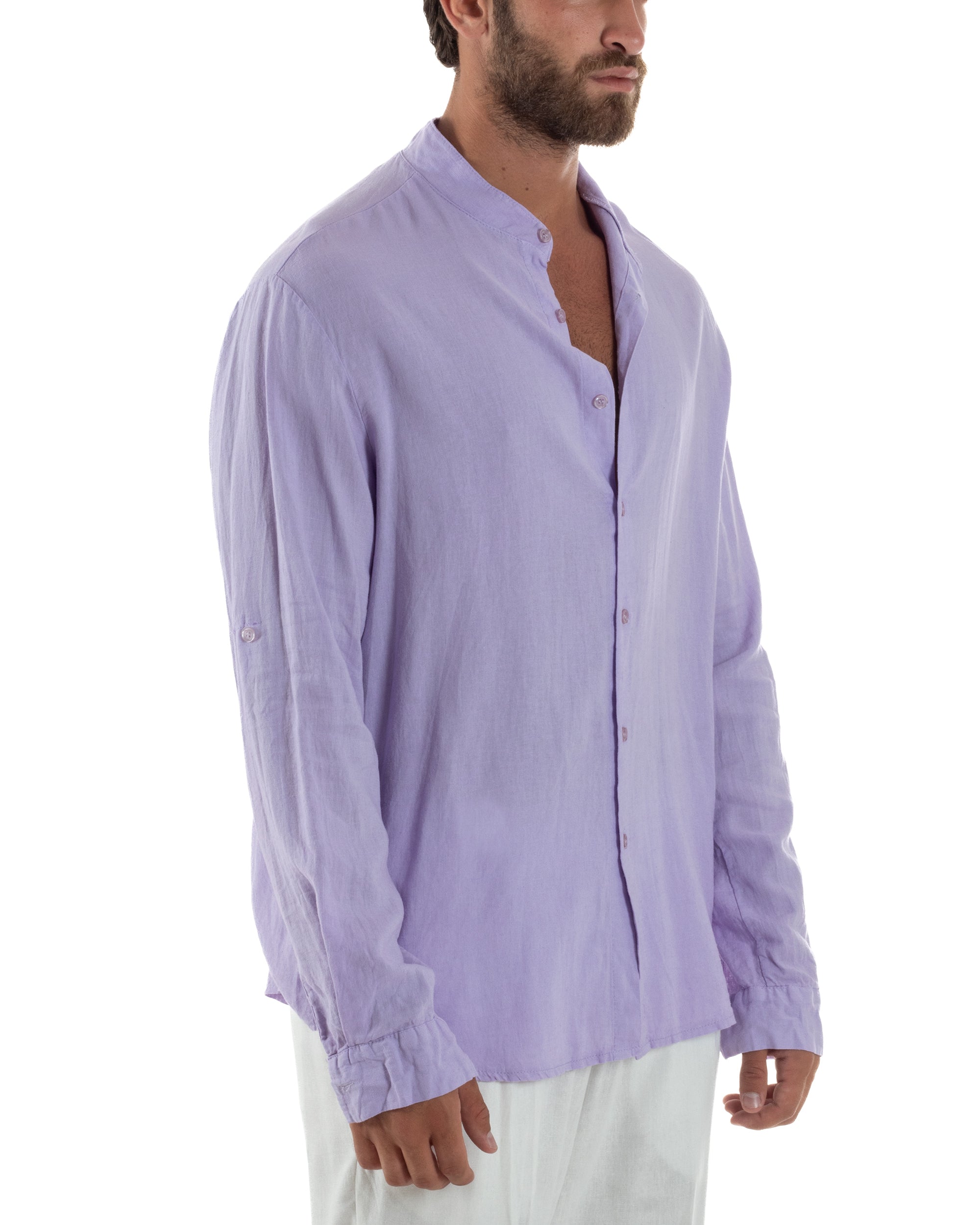 Camicia Lino Slim Fit Collo Coreano C3054A