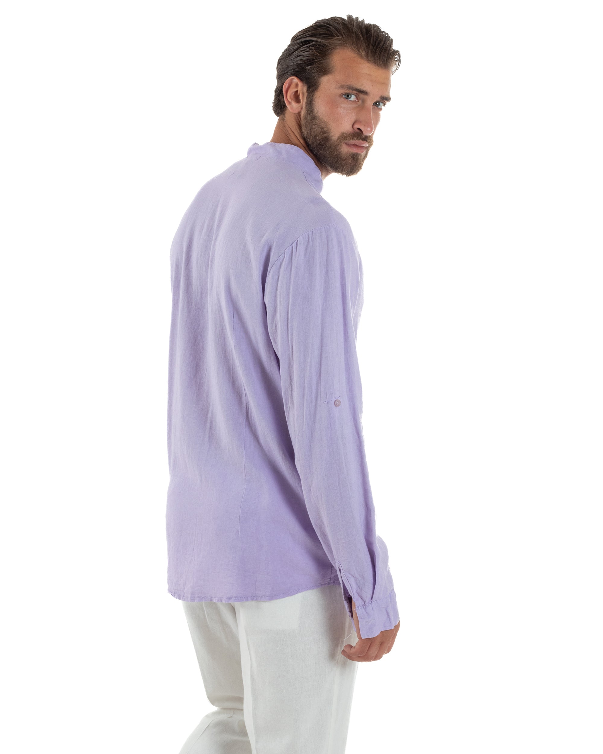 Camicia Lino Slim Fit Collo Coreano C3054A