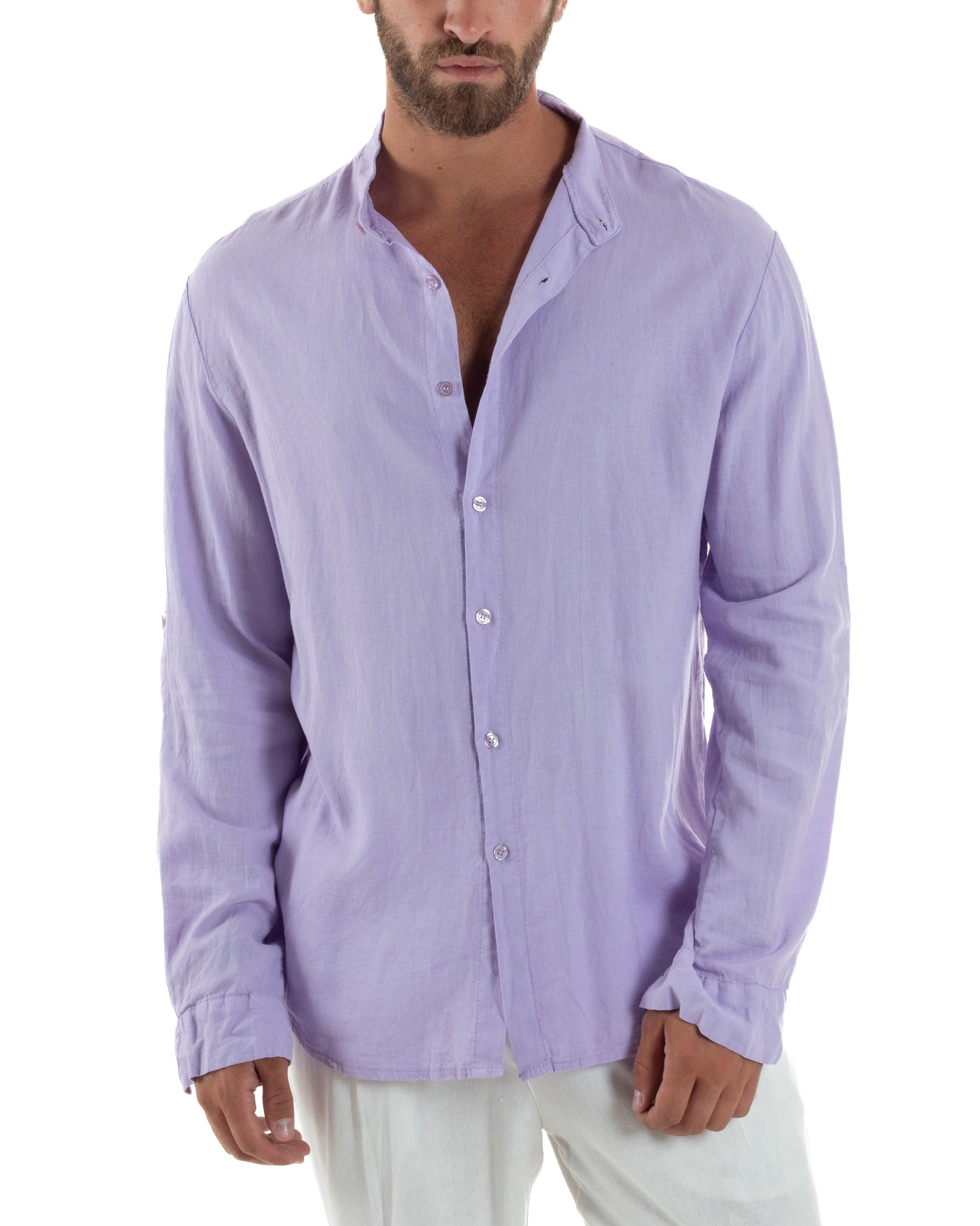 Camicia Lino Slim Fit Collo Coreano C3054A