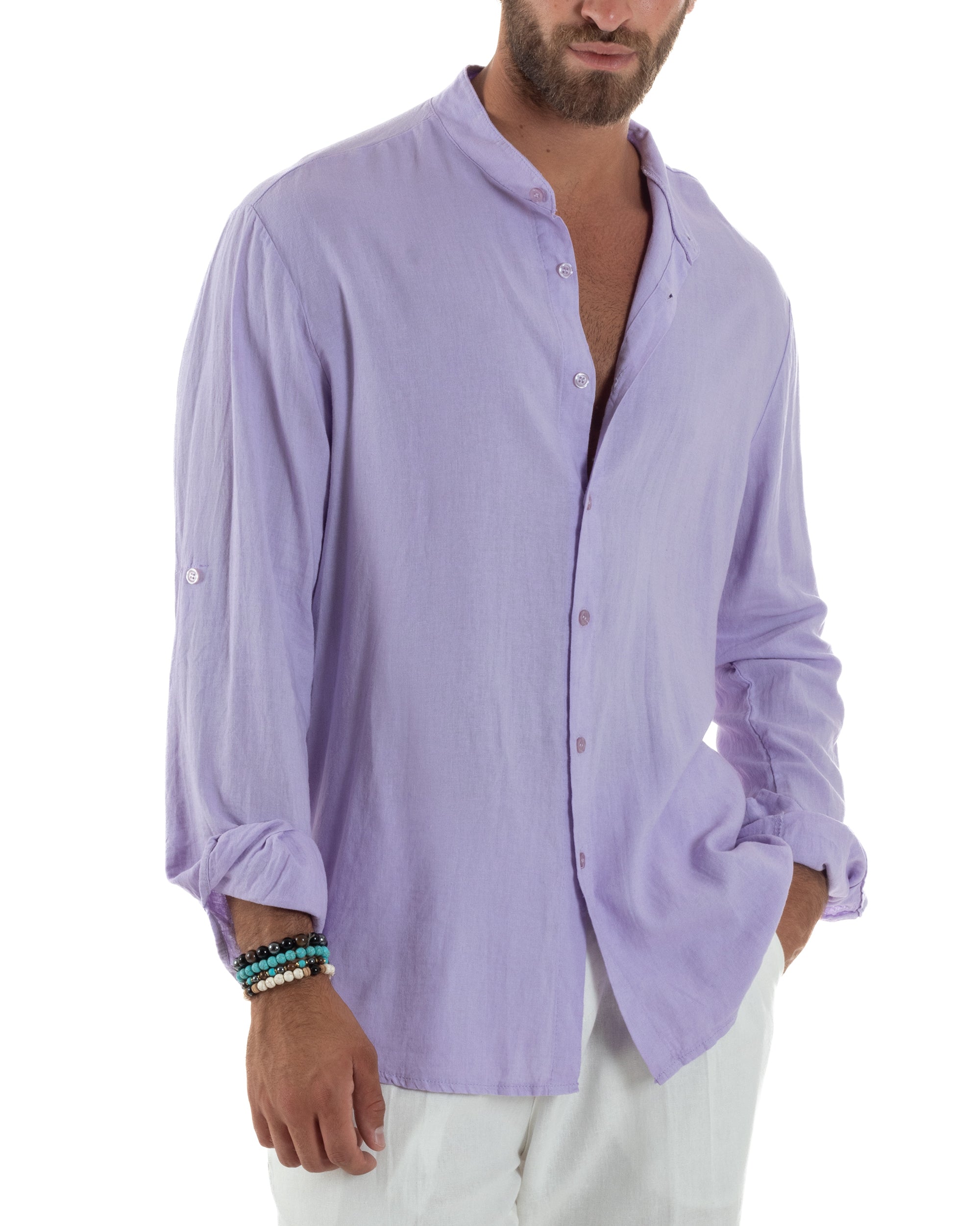 Camicia Lino Slim Fit Collo Coreano C3054A