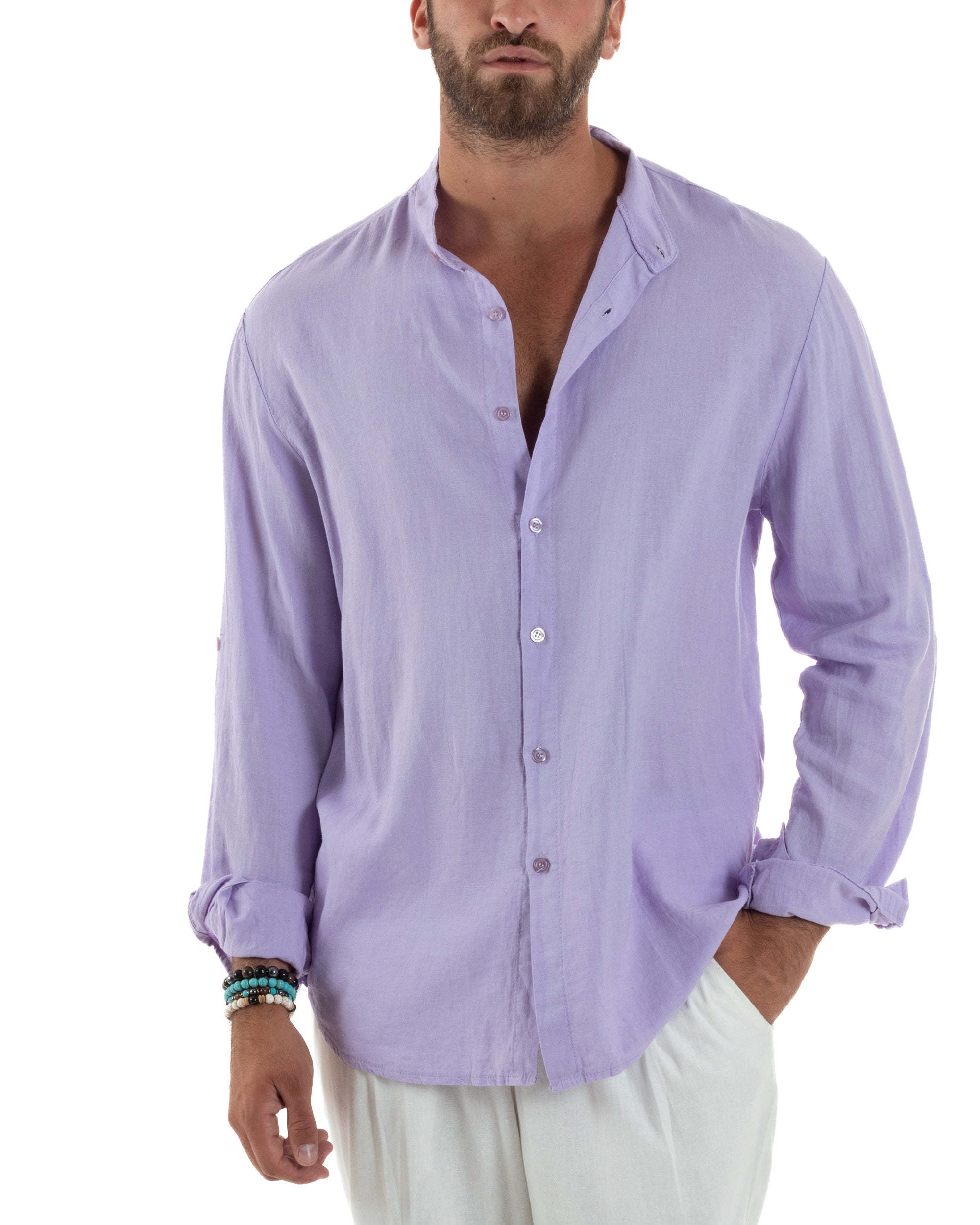 Camicia Lino Slim Fit Collo Coreano C3054A