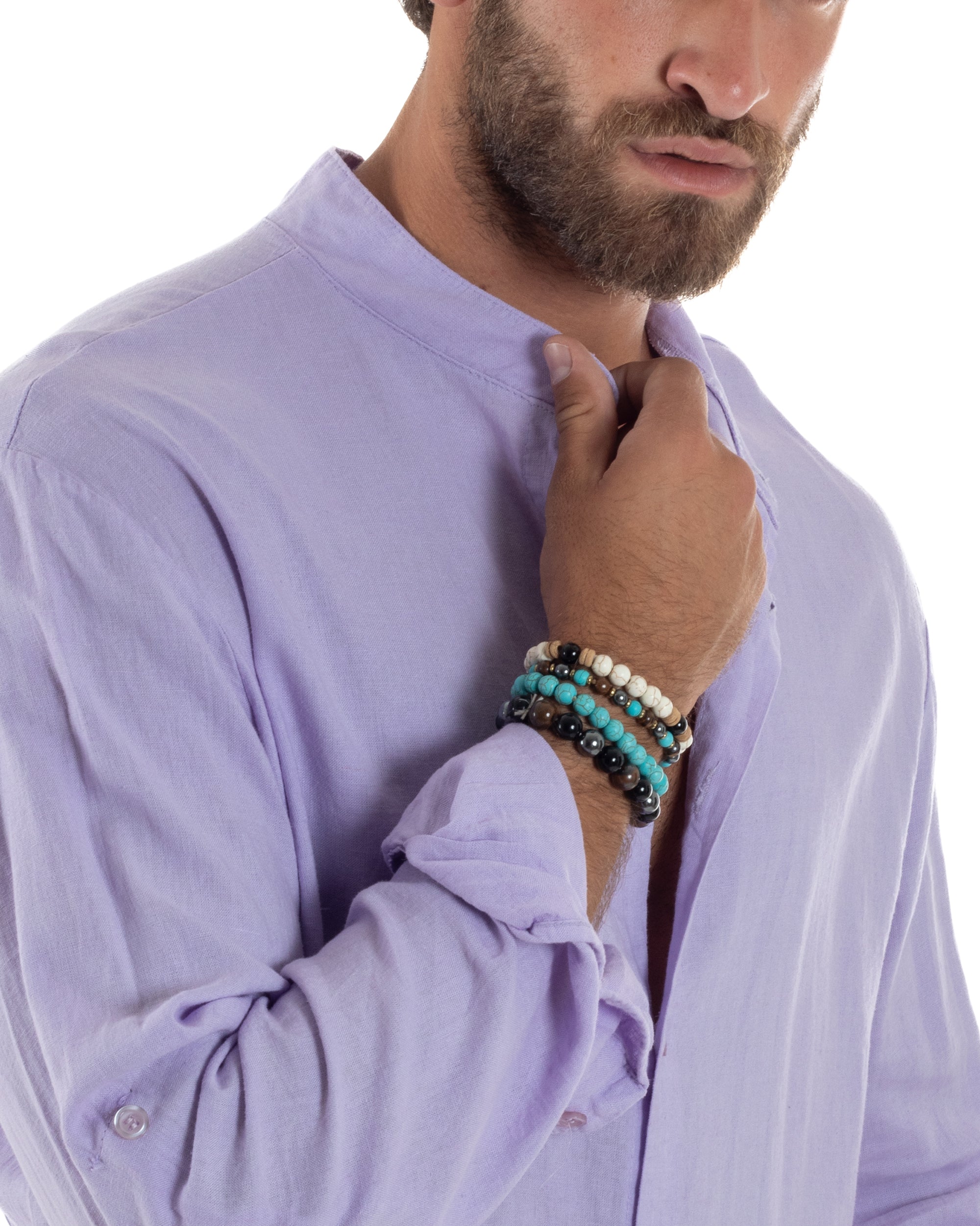 Camicia Lino Slim Fit Collo Coreano C3054A