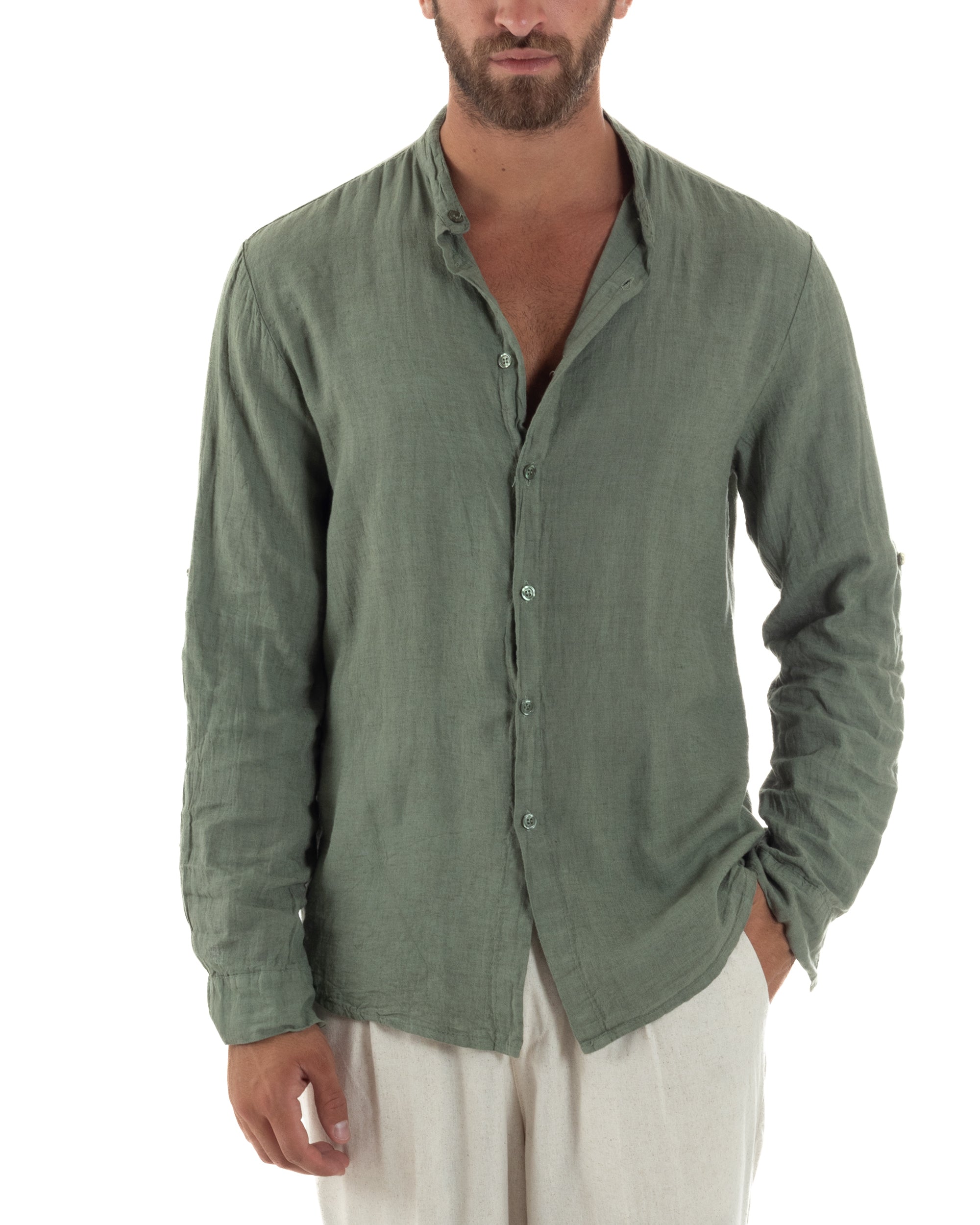 Camicia Lino Slim Fit Collo Coreano C3055A