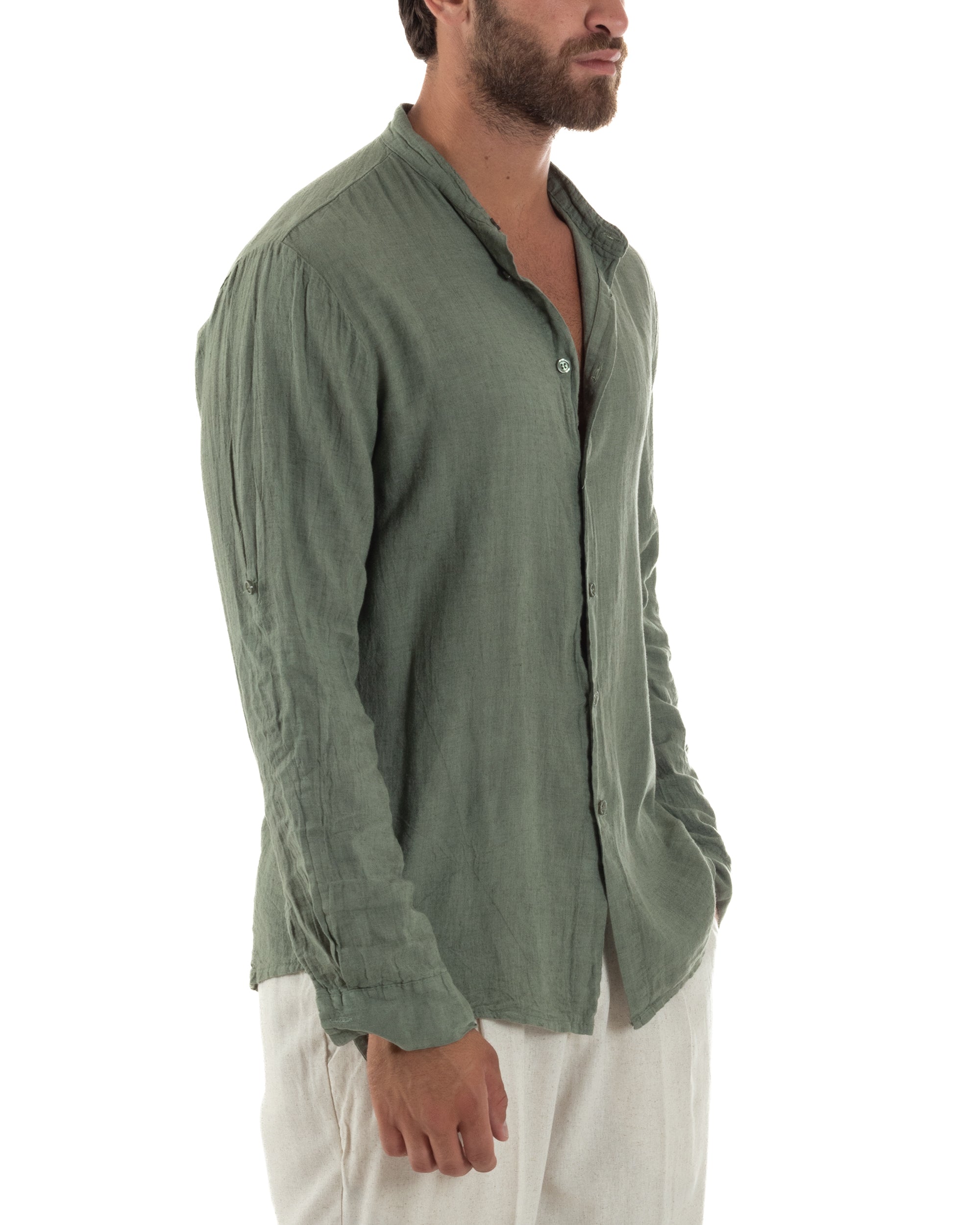 Camicia Lino Slim Fit Collo Coreano C3055A