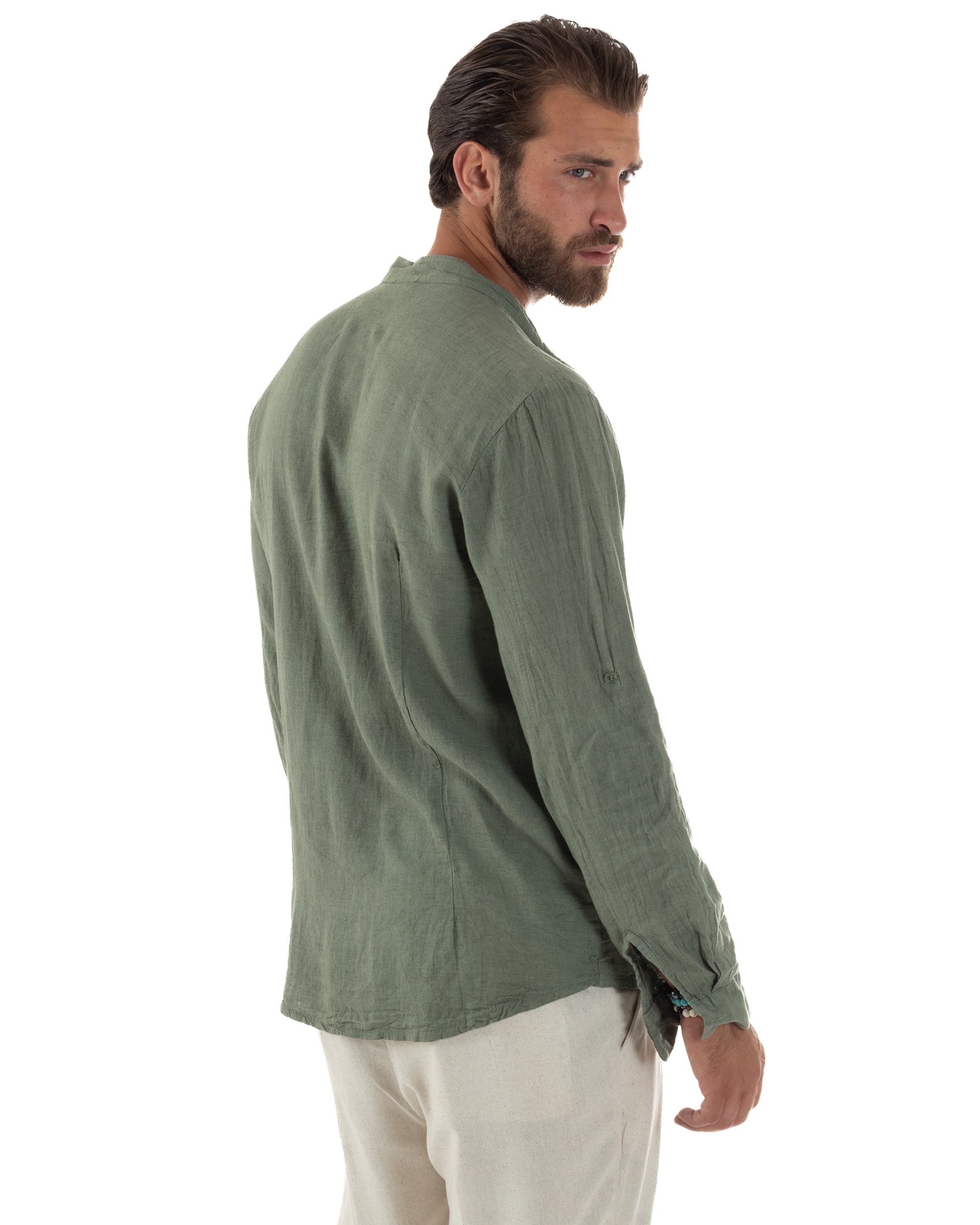 Camicia Lino Slim Fit Collo Coreano C3055A