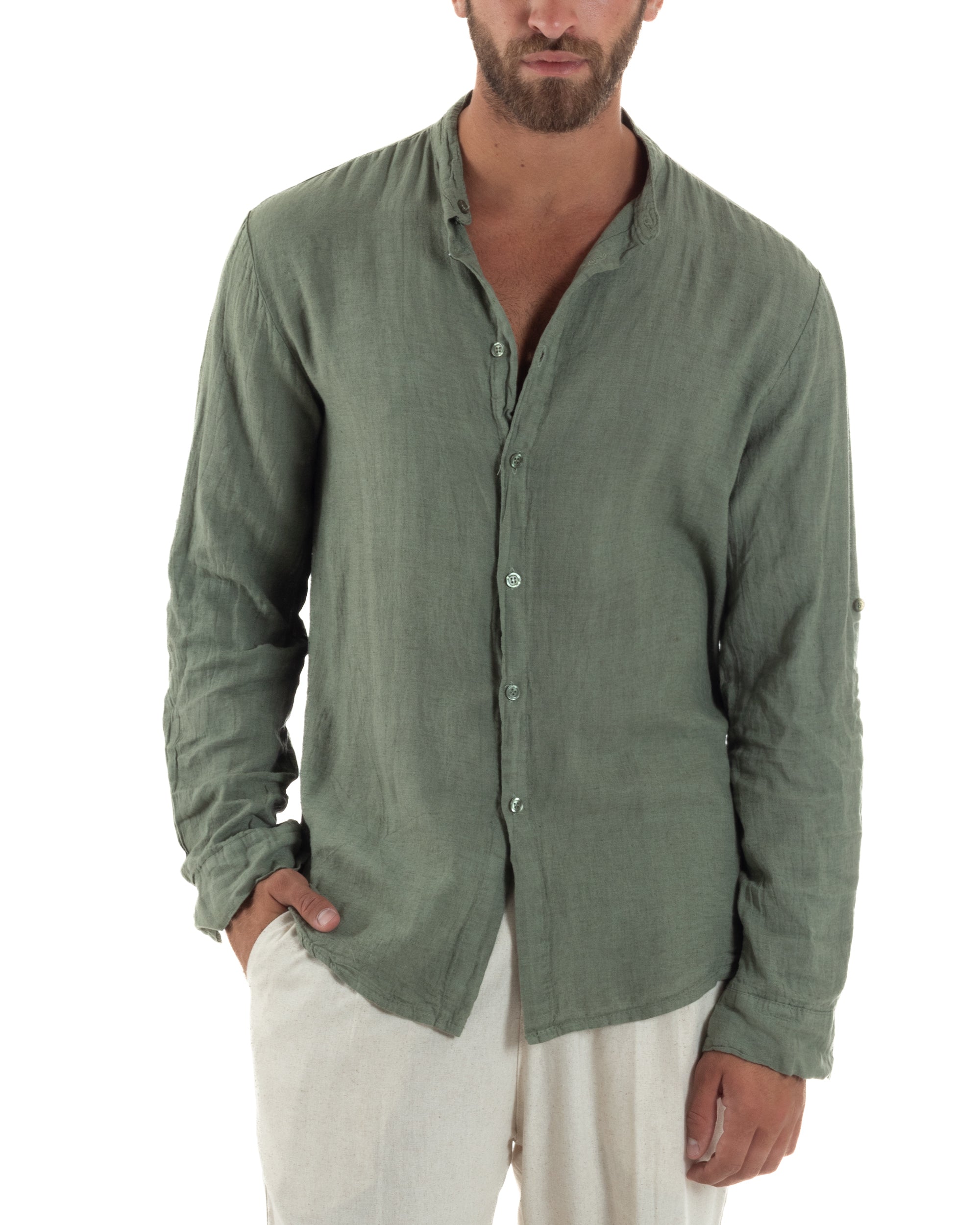 Camicia Lino Slim Fit Collo Coreano C3055A