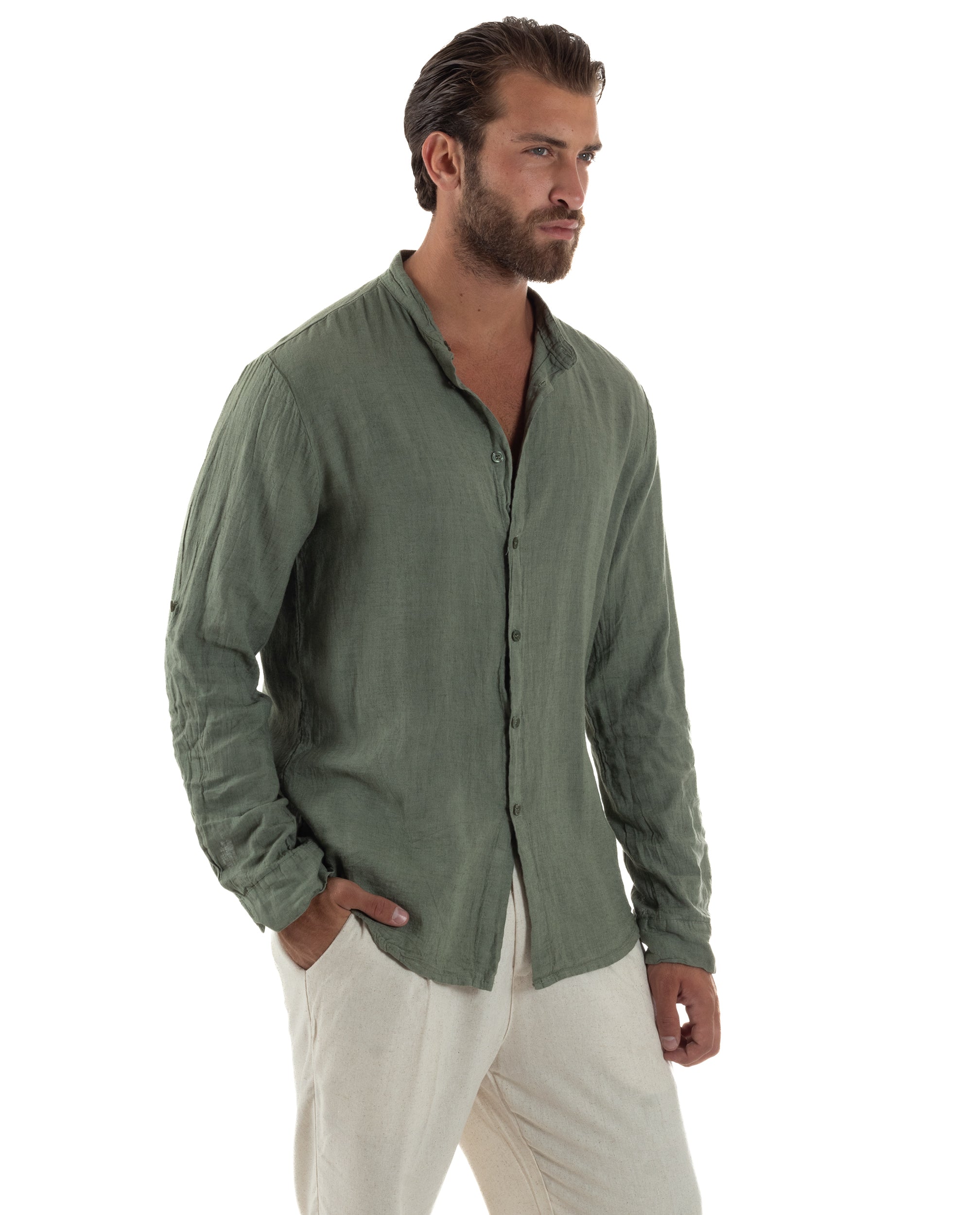 Camicia Lino Slim Fit Collo Coreano C3055A