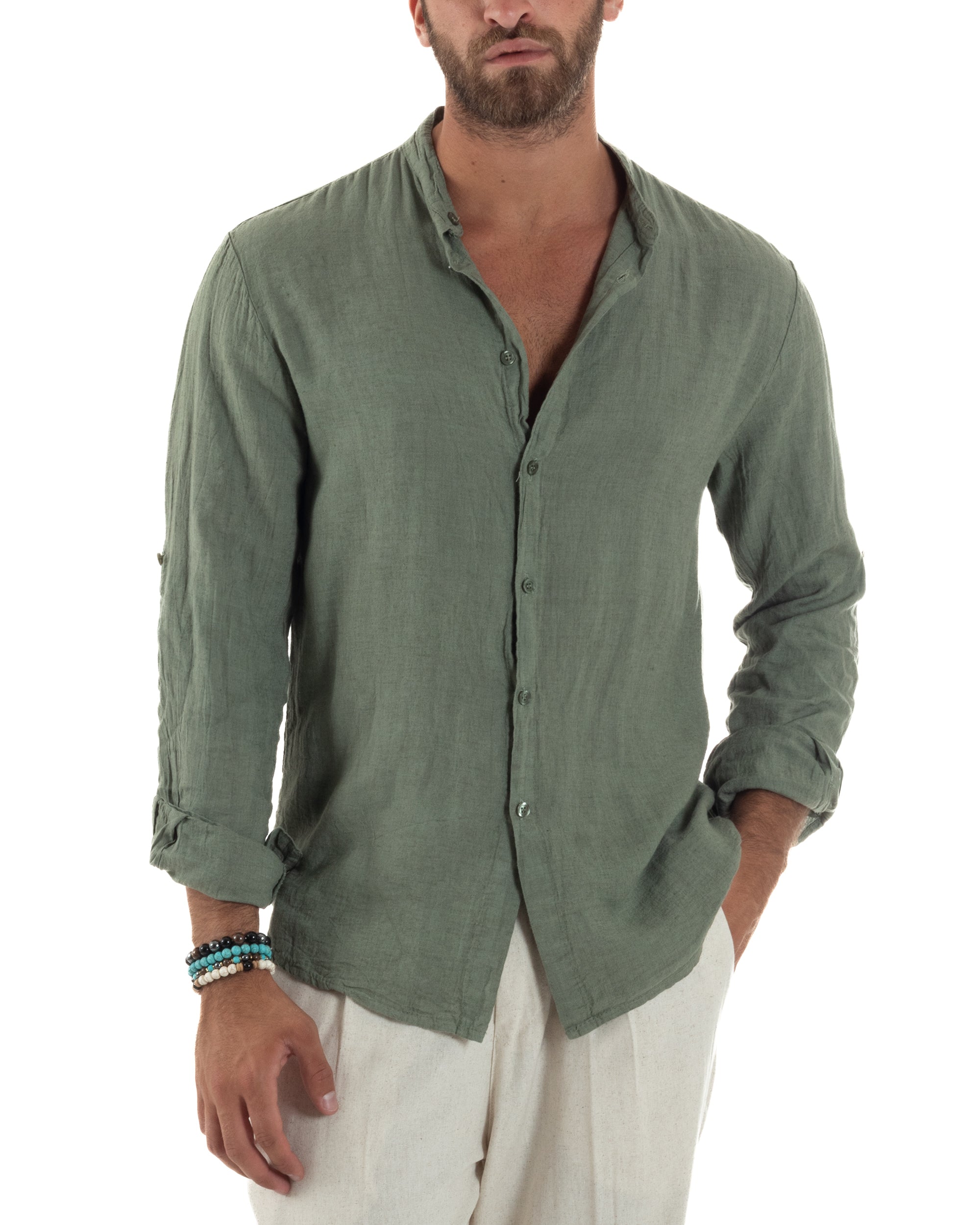 Camicia Lino Slim Fit Collo Coreano C3055A