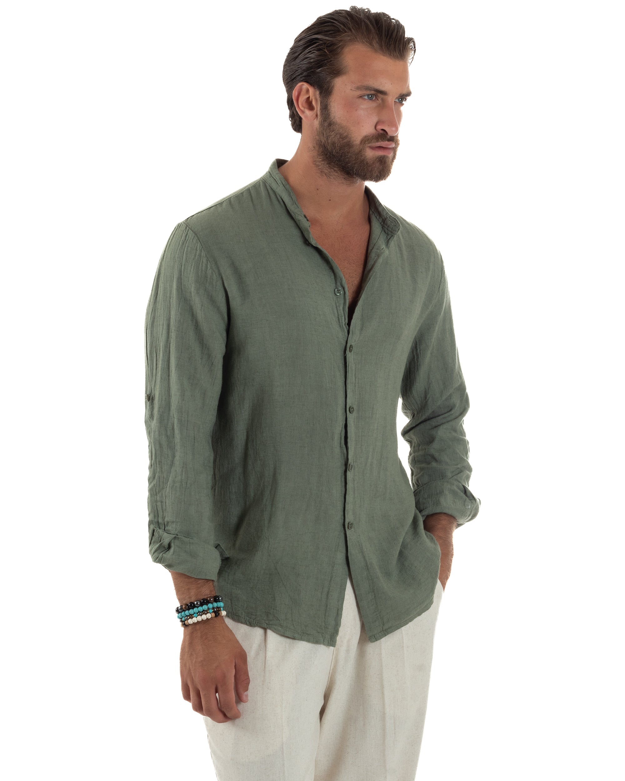 Camicia Lino Slim Fit Collo Coreano C3055A