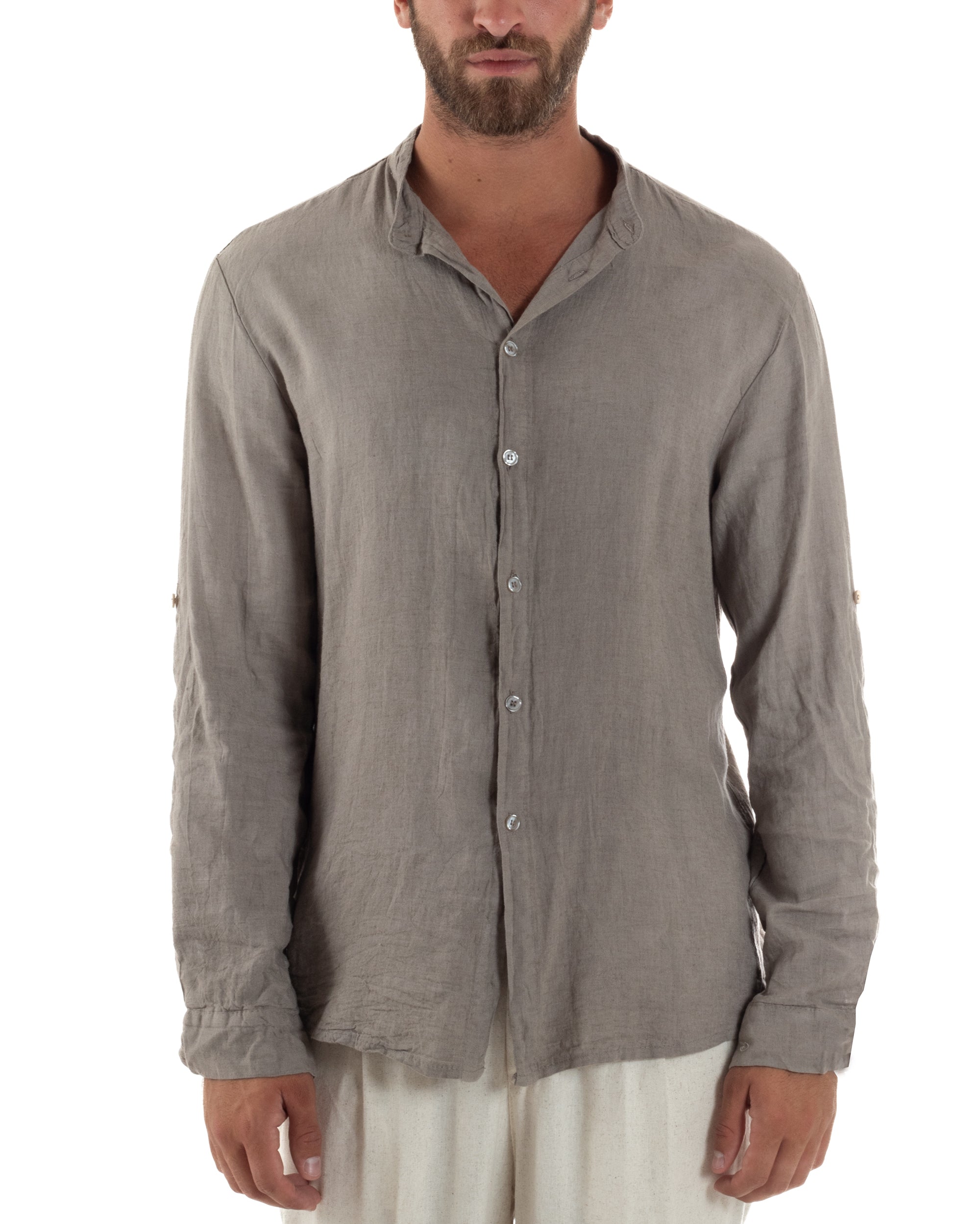 Camicia Lino Slim Fit Collo Coreano C3056A