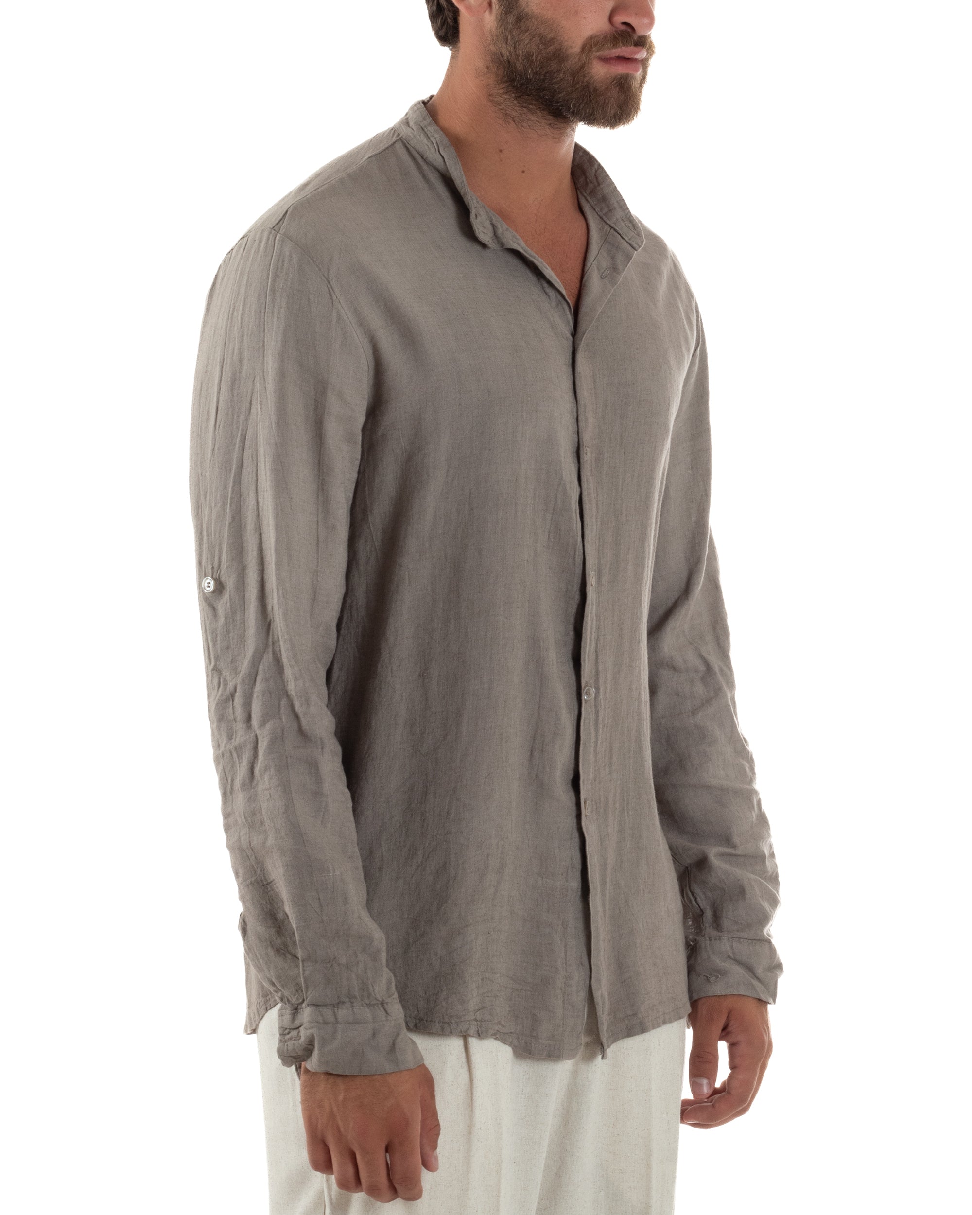 Camicia Lino Slim Fit Collo Coreano C3056A