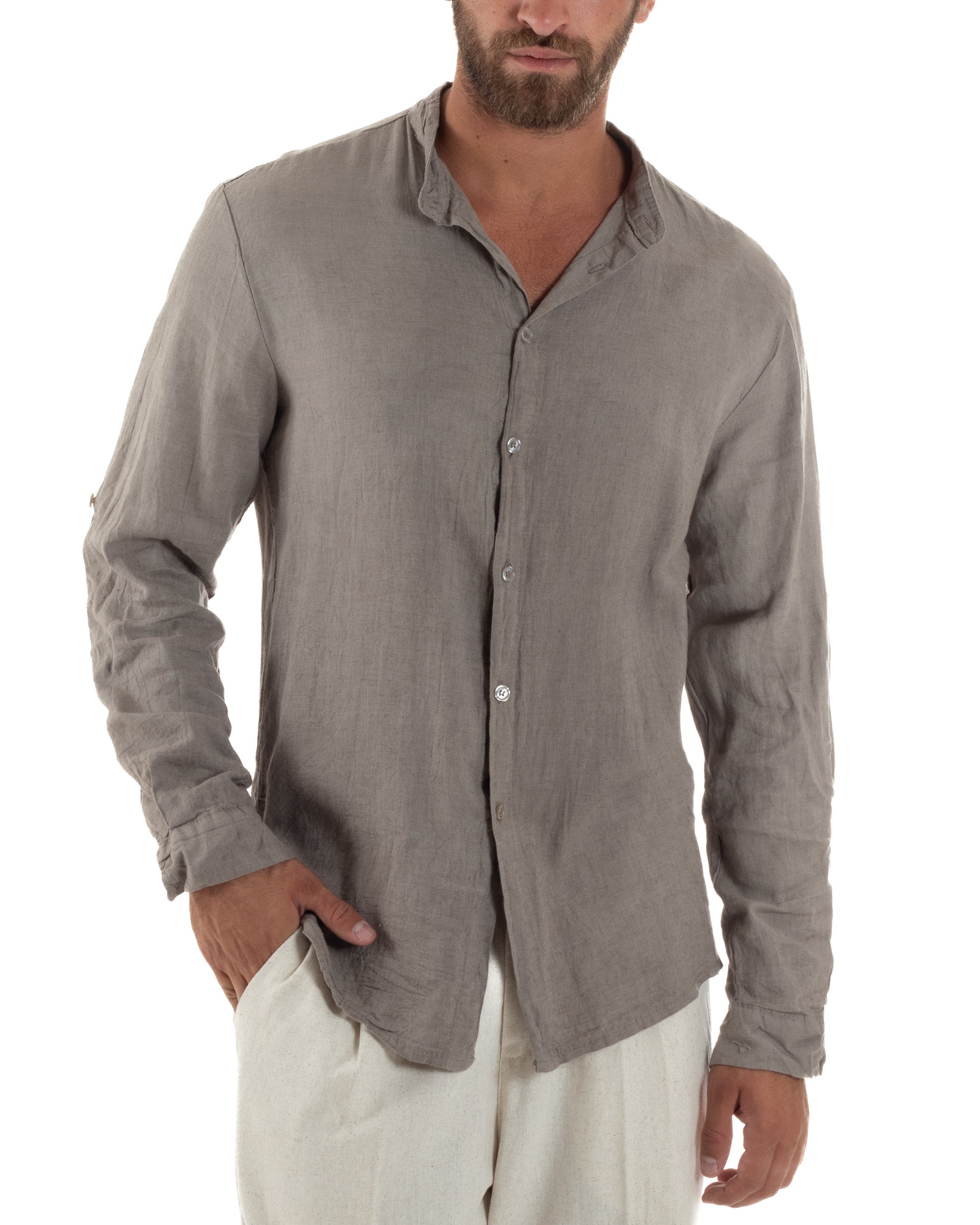 Camicia Lino Slim Fit Collo Coreano C3056A