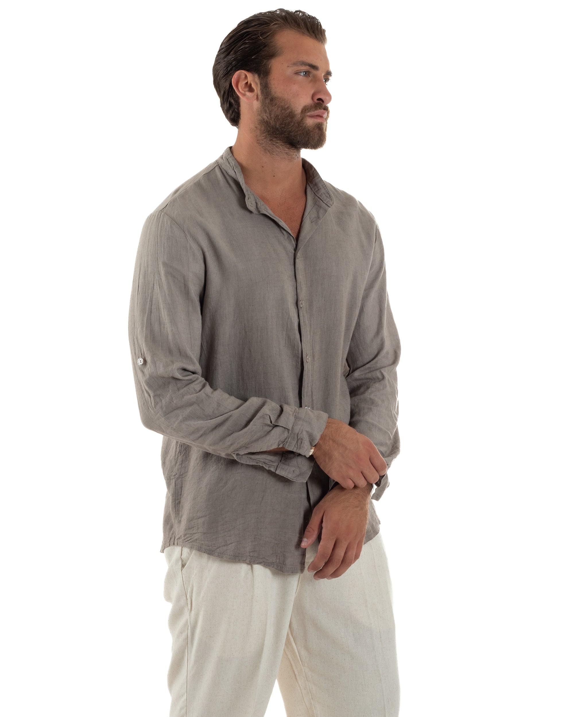 Camicia Lino Slim Fit Collo Coreano C3056A