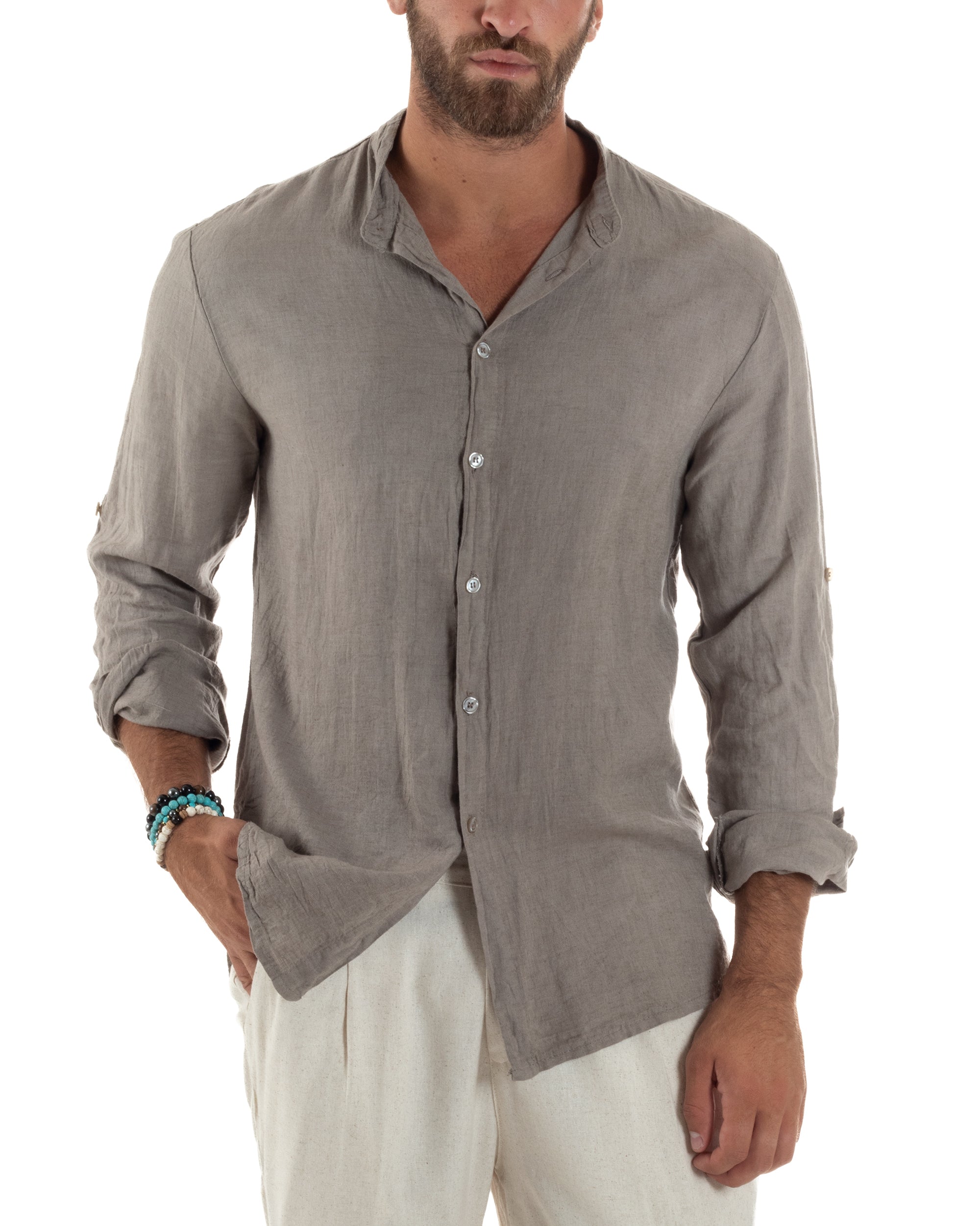 Camicia Lino Slim Fit Collo Coreano C3056A