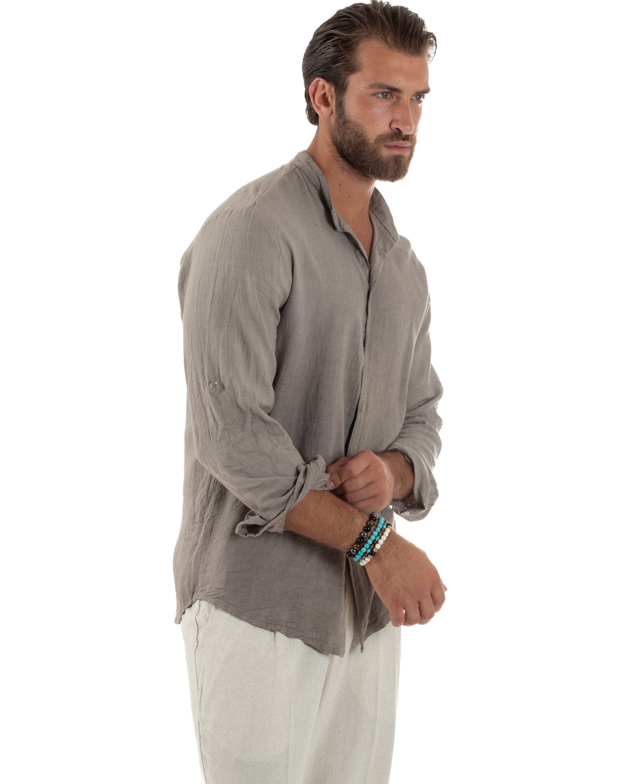 Camicia Lino Slim Fit Collo Coreano C3056A