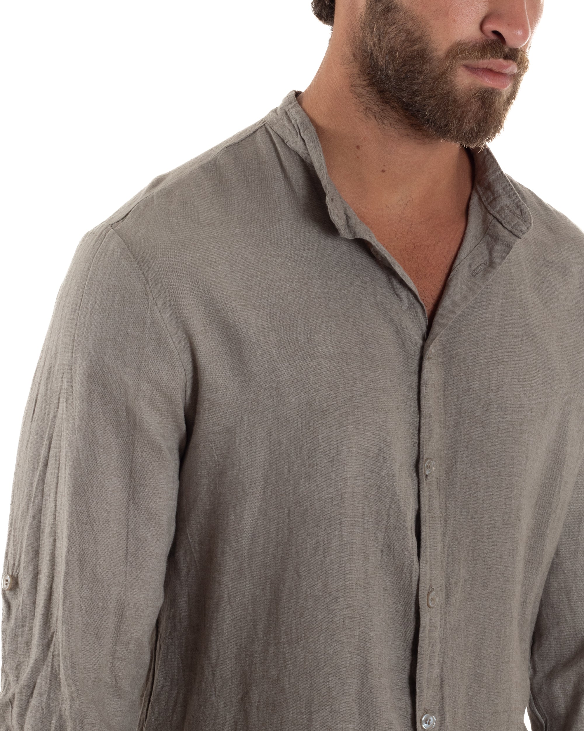 Camicia Lino Slim Fit Collo Coreano C3056A