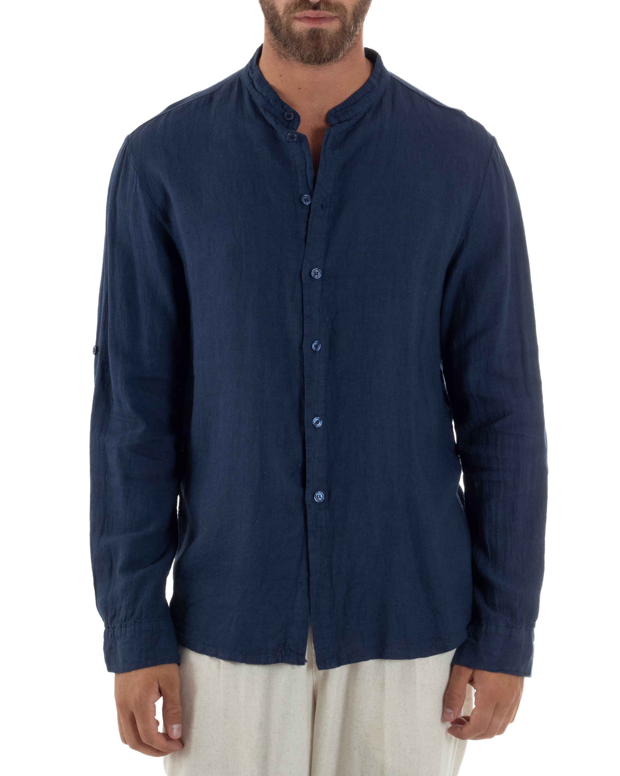 Camicia Lino Slim Fit Collo Coreano C3057A