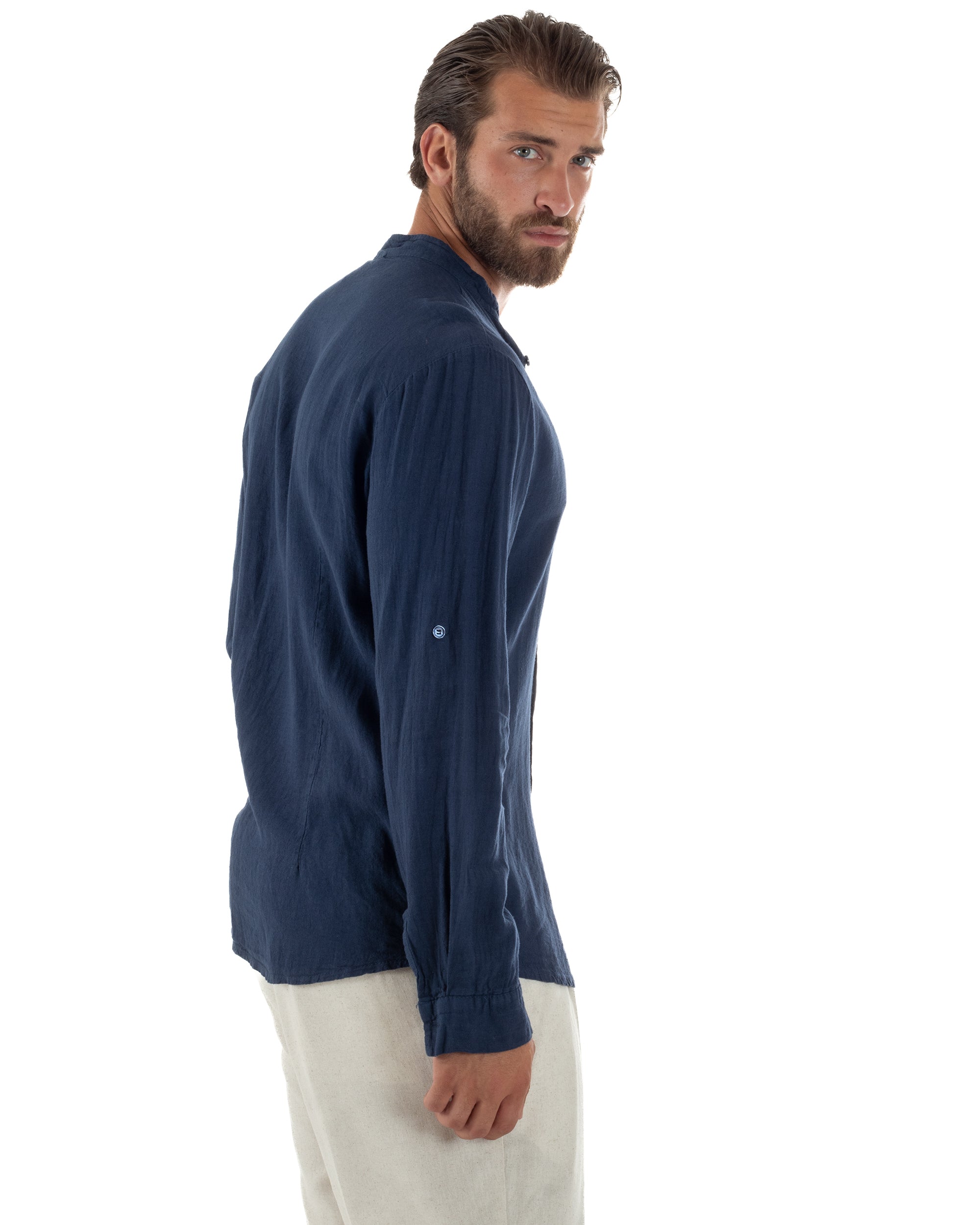 Camicia Lino Slim Fit Collo Coreano C3057A