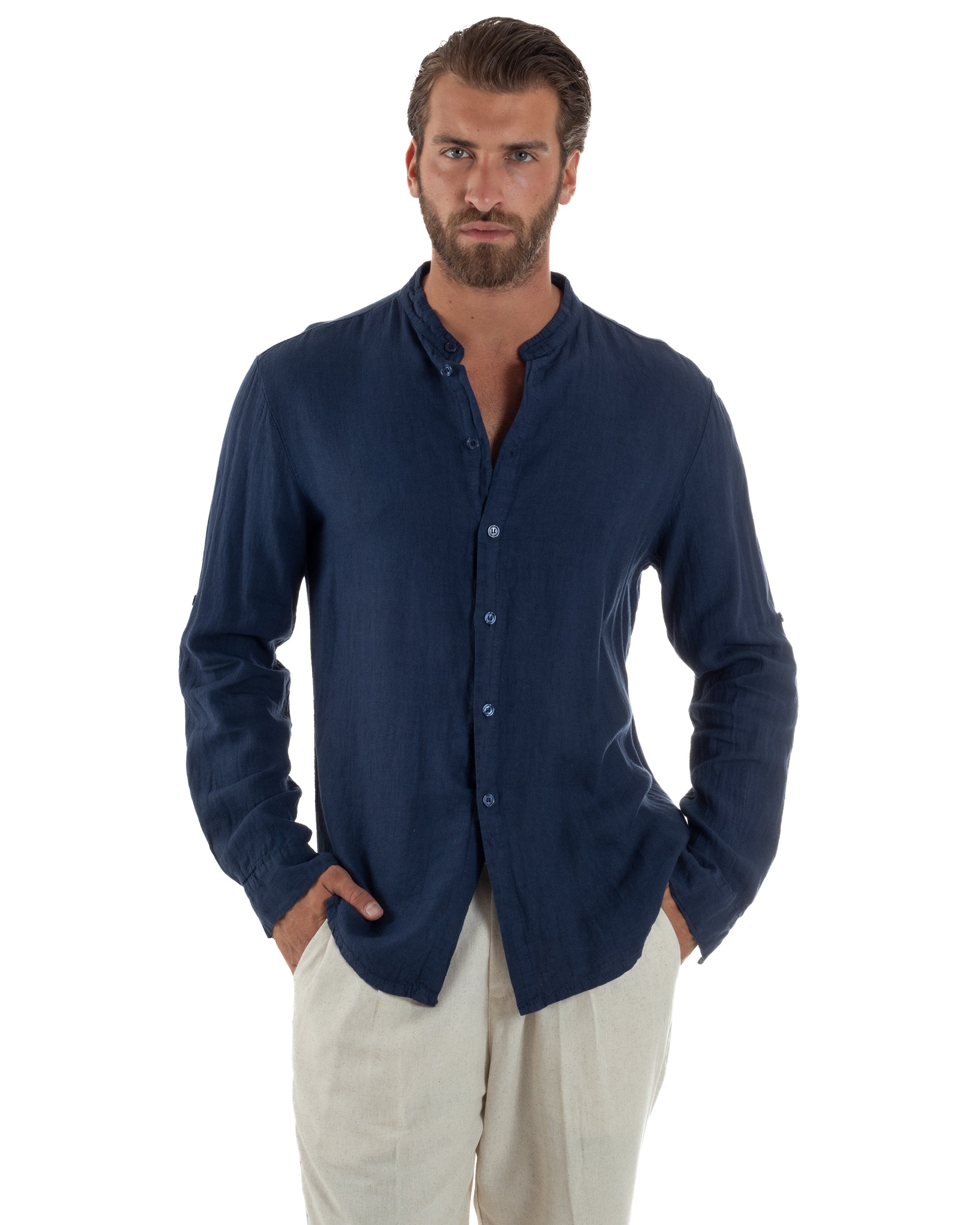 Camicia Lino Slim Fit Collo Coreano C3057A