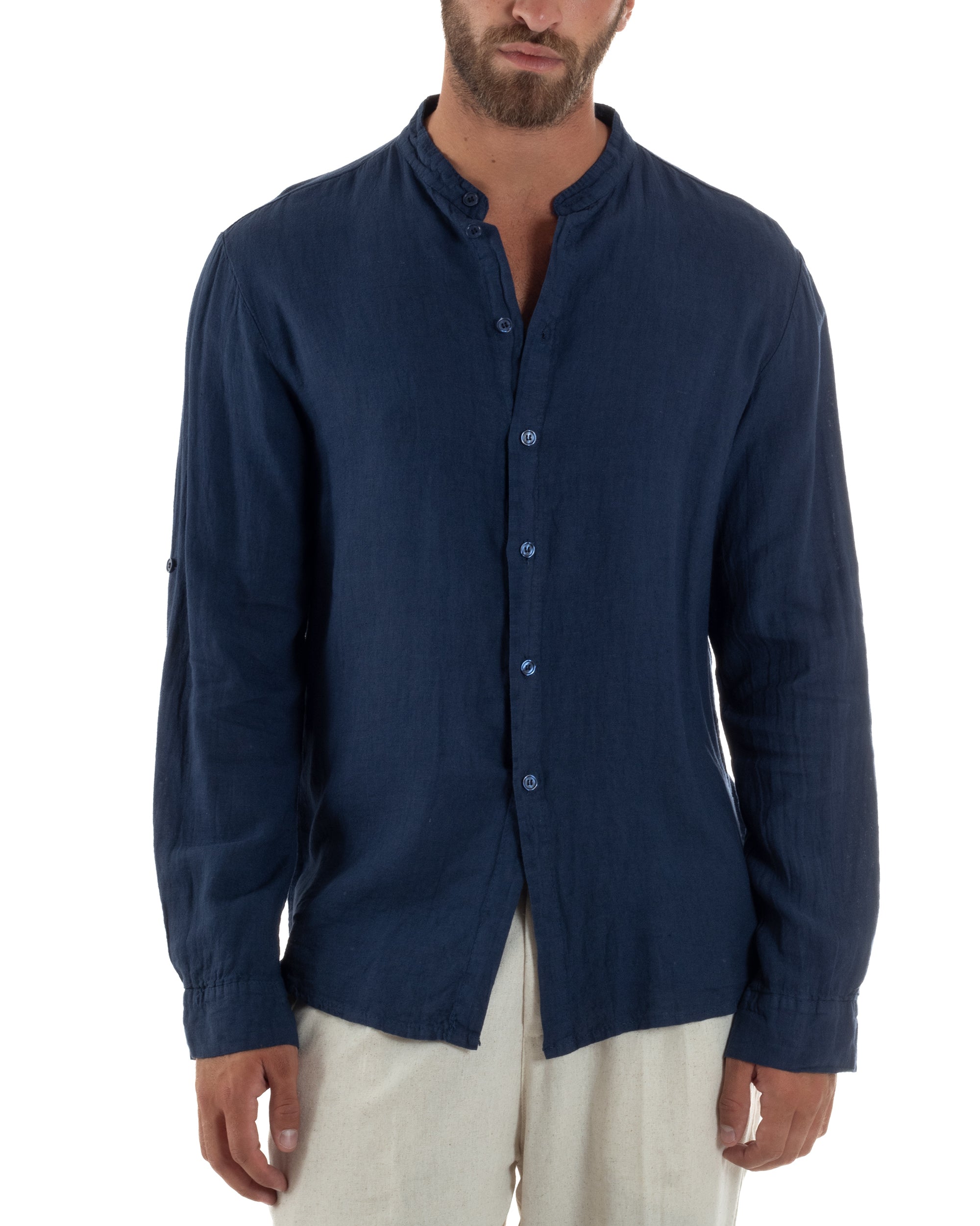 Camicia Lino Slim Fit Collo Coreano C3057A