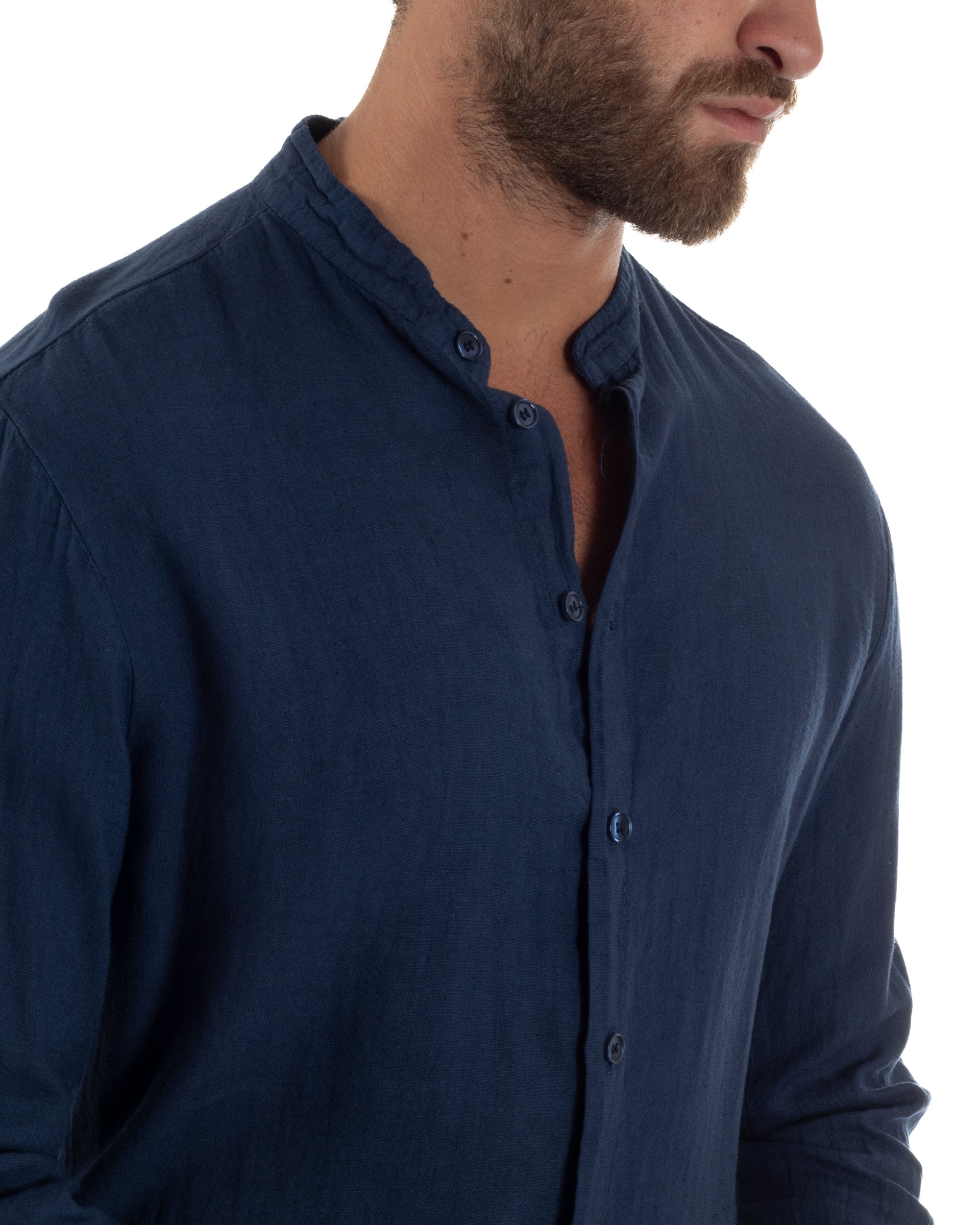 Camicia Lino Slim Fit Collo Coreano C3057A