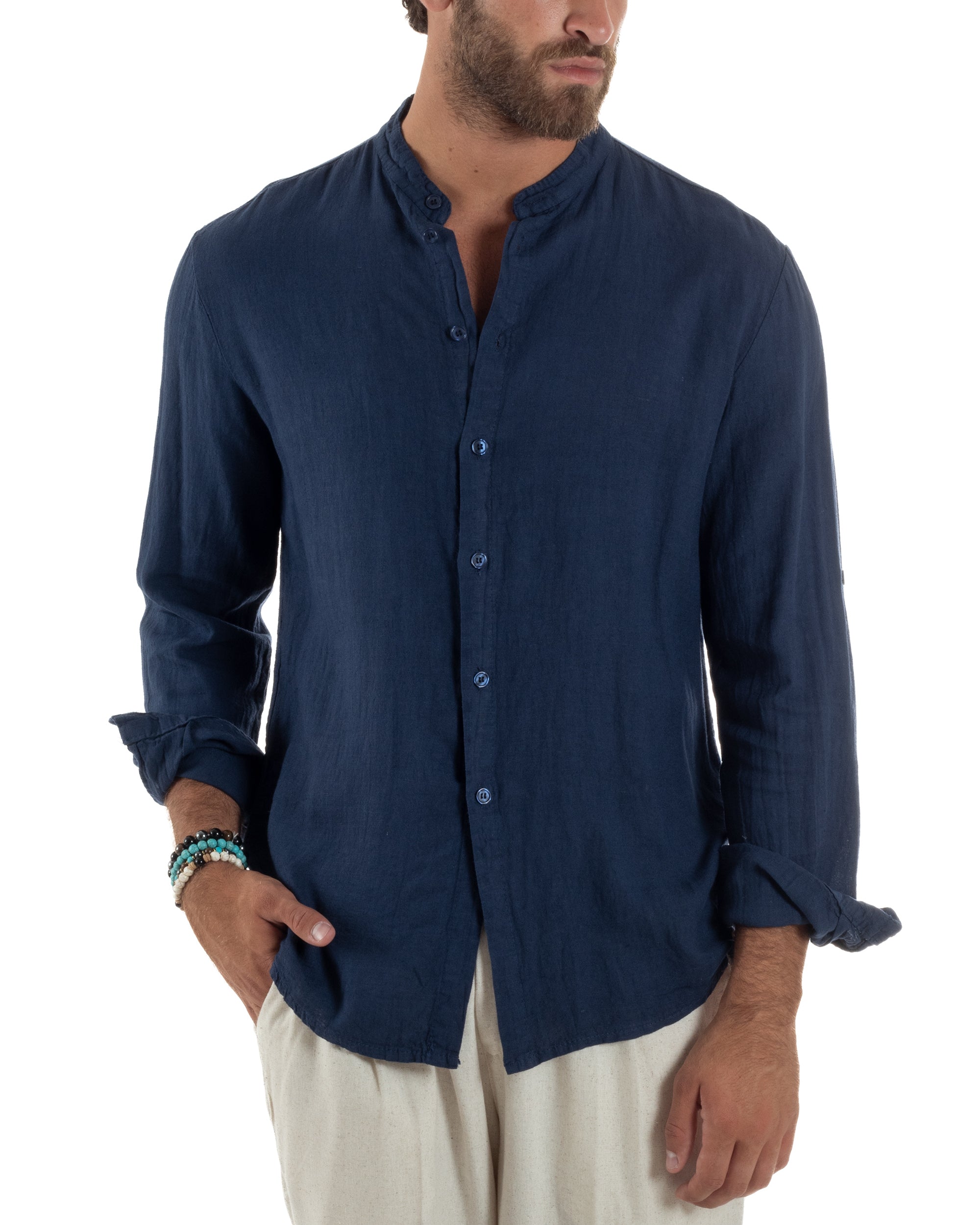 Camicia Lino Slim Fit Collo Coreano C3057A