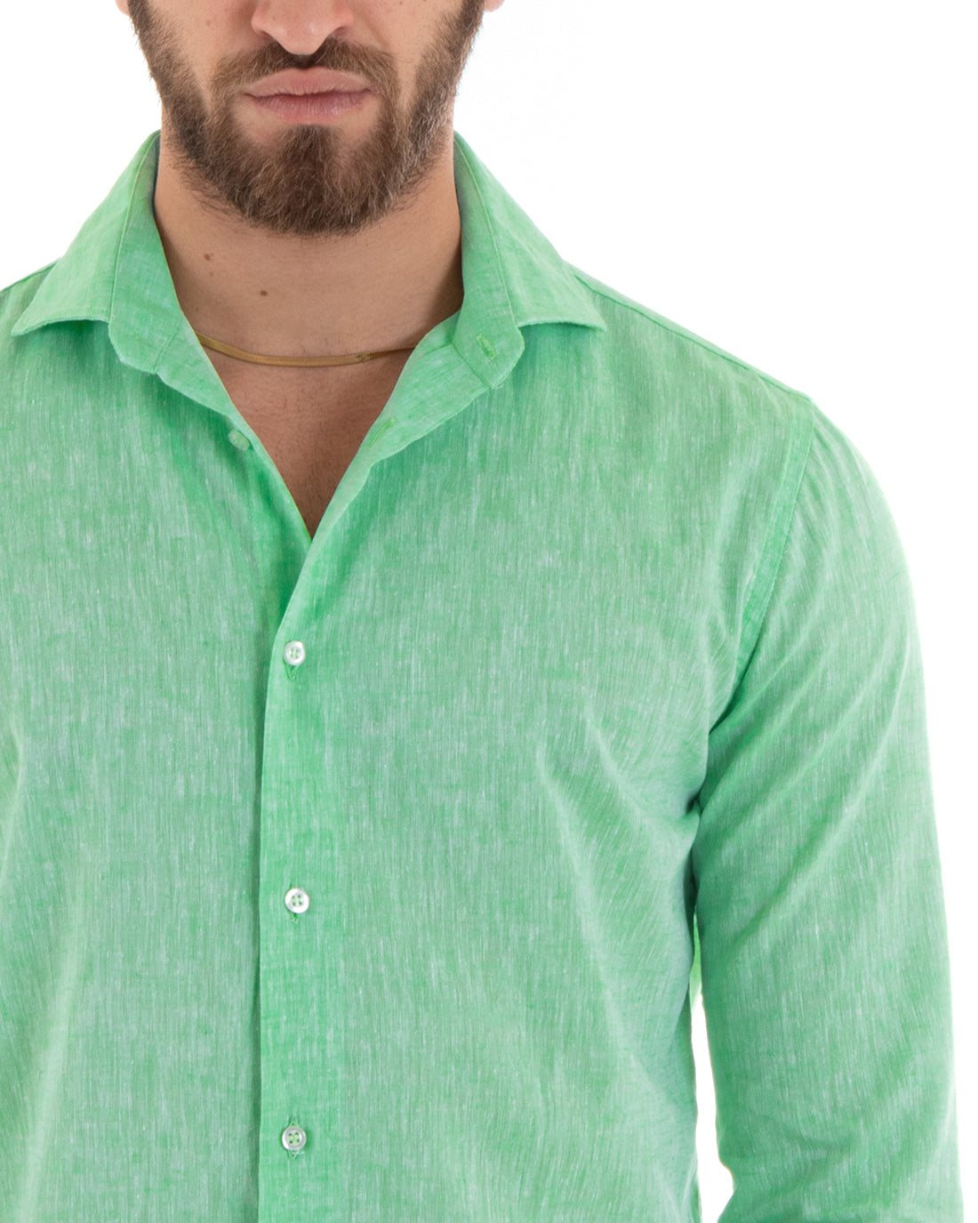 Camicia Uomo Lino Melangiata Colletto Francese Sartoriale Verde Menta GIOSAL-C3058A