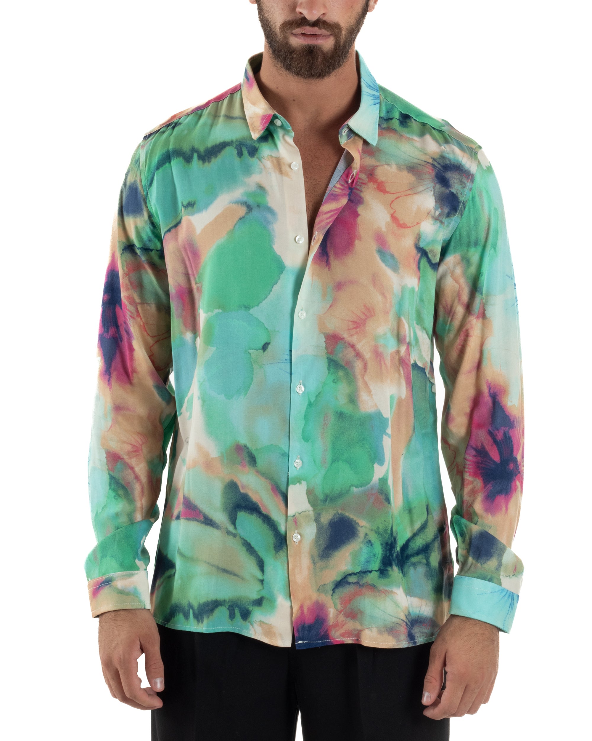 Camicia Uomo Colletto Viscosa Floreale BlackSunday C3059A