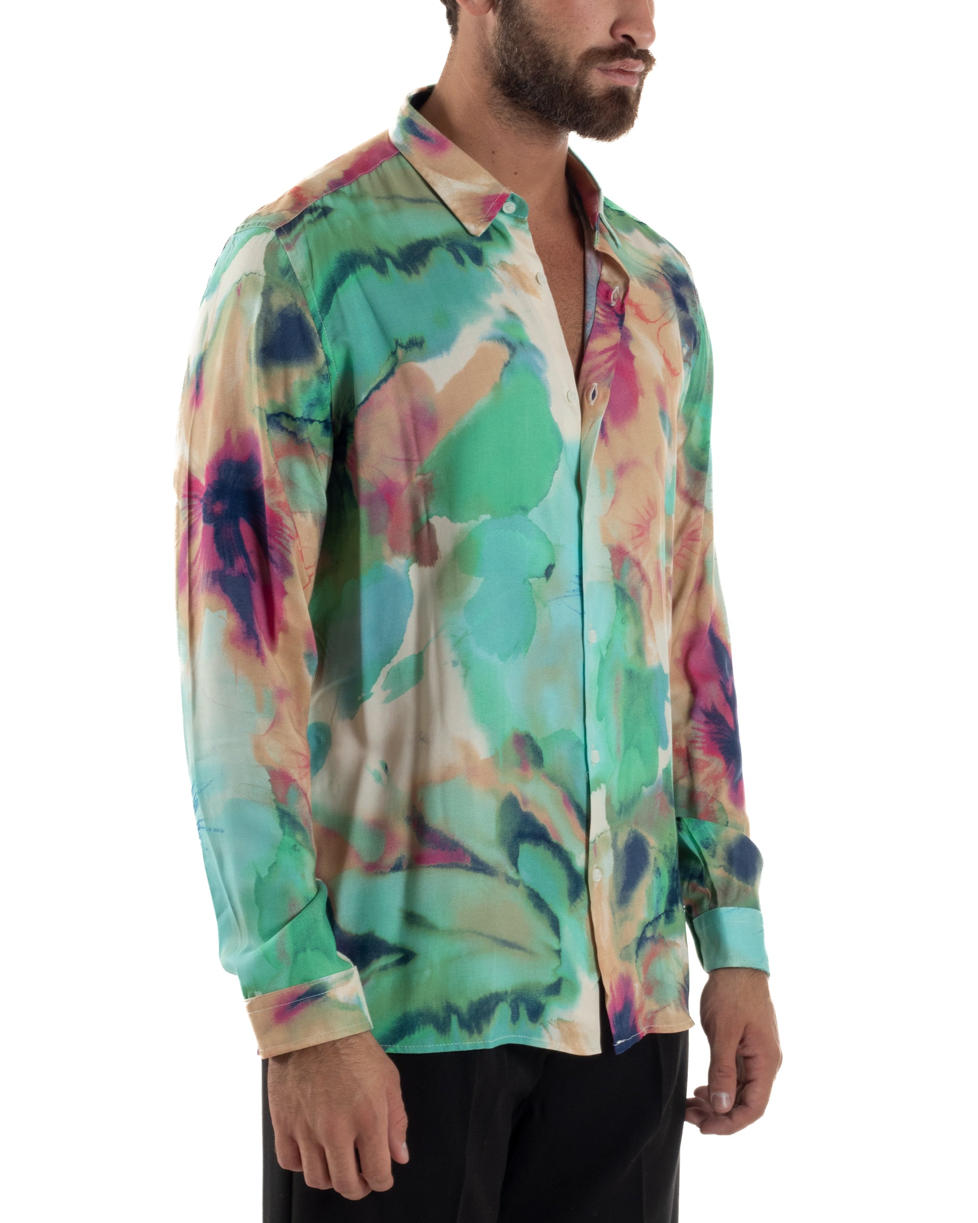 Camicia Uomo Colletto Viscosa Floreale BlackSunday C3059A