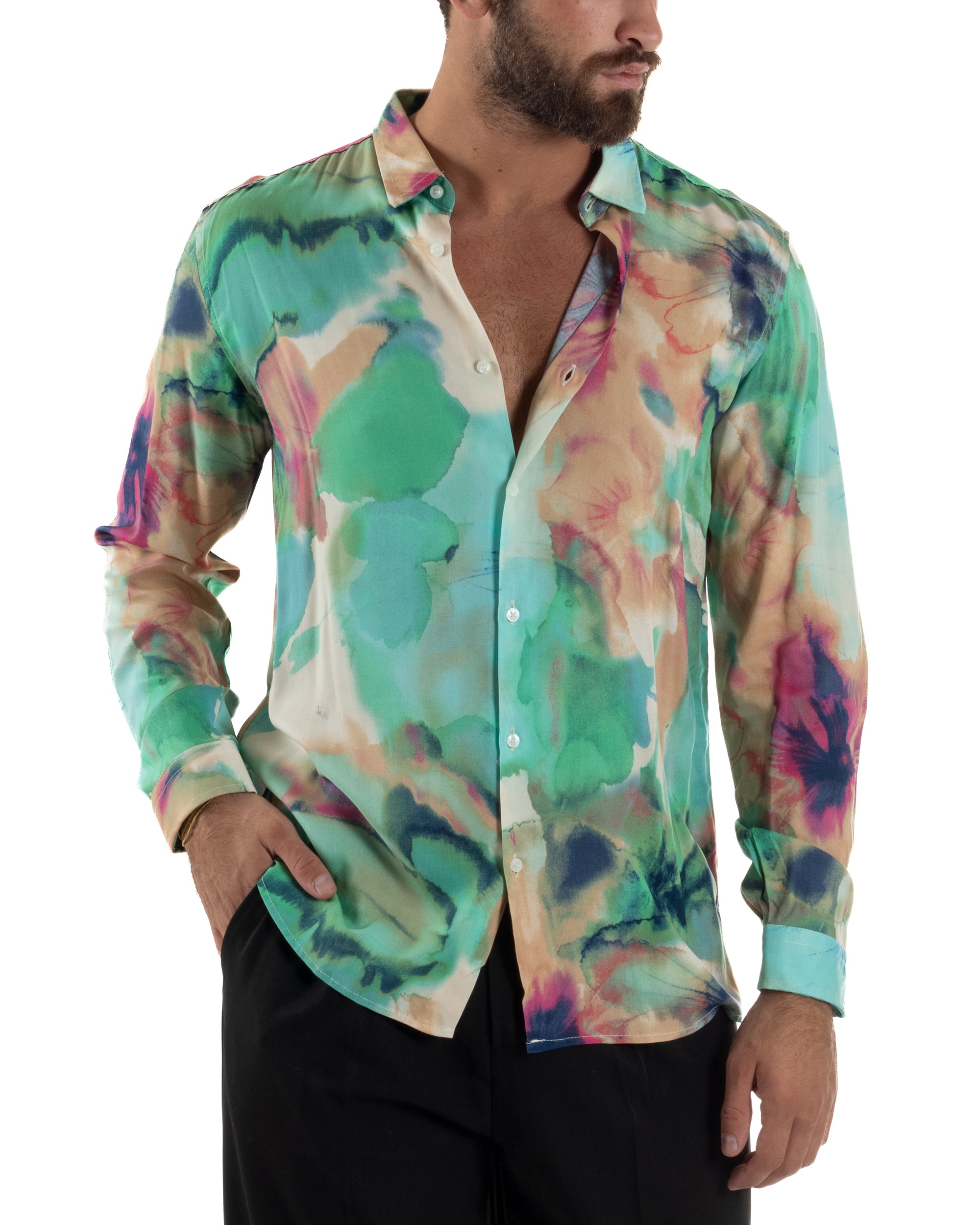 Camicia Uomo Colletto Viscosa Floreale BlackSunday C3059A