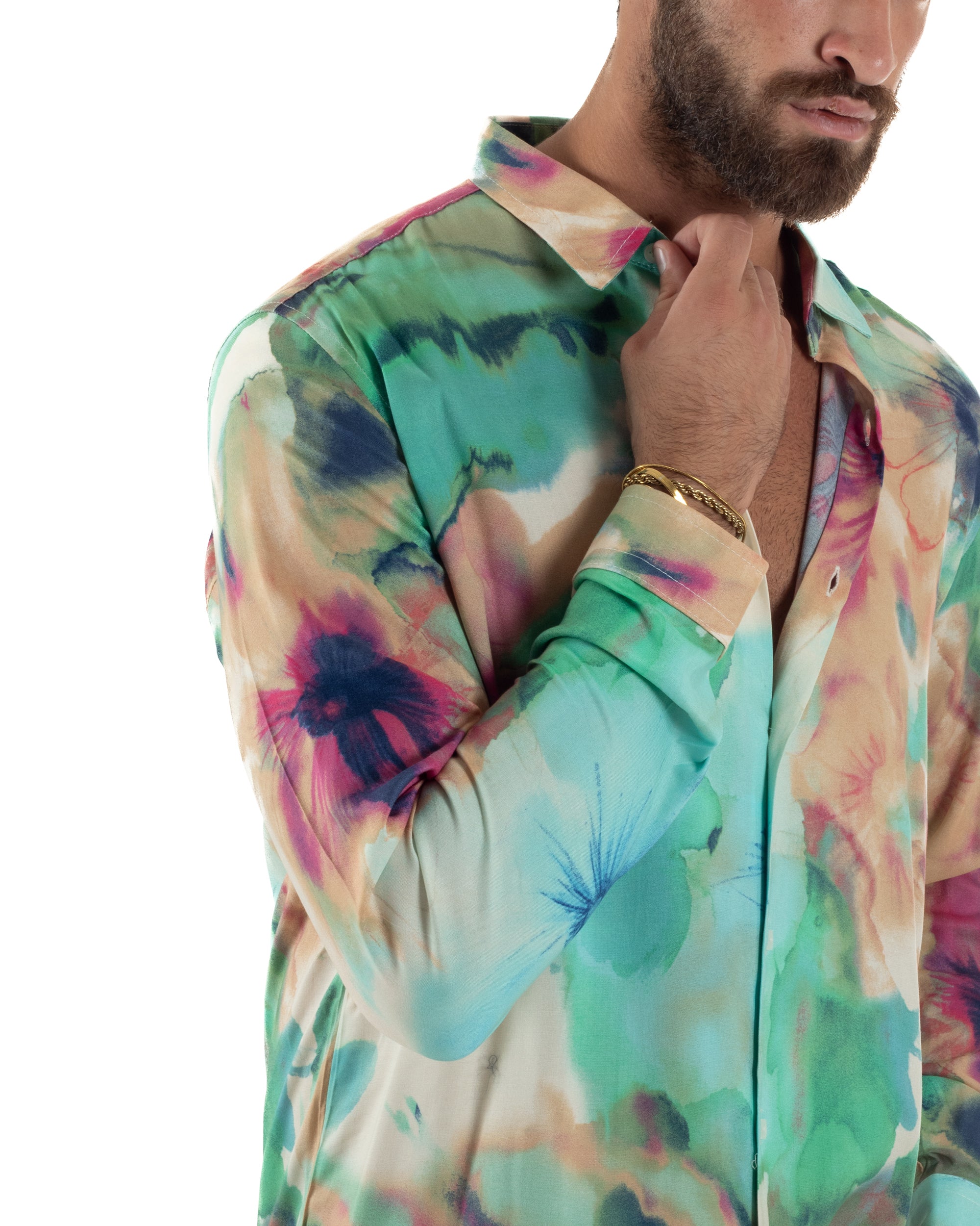 Camicia Uomo Colletto Viscosa Floreale BlackSunday C3059A