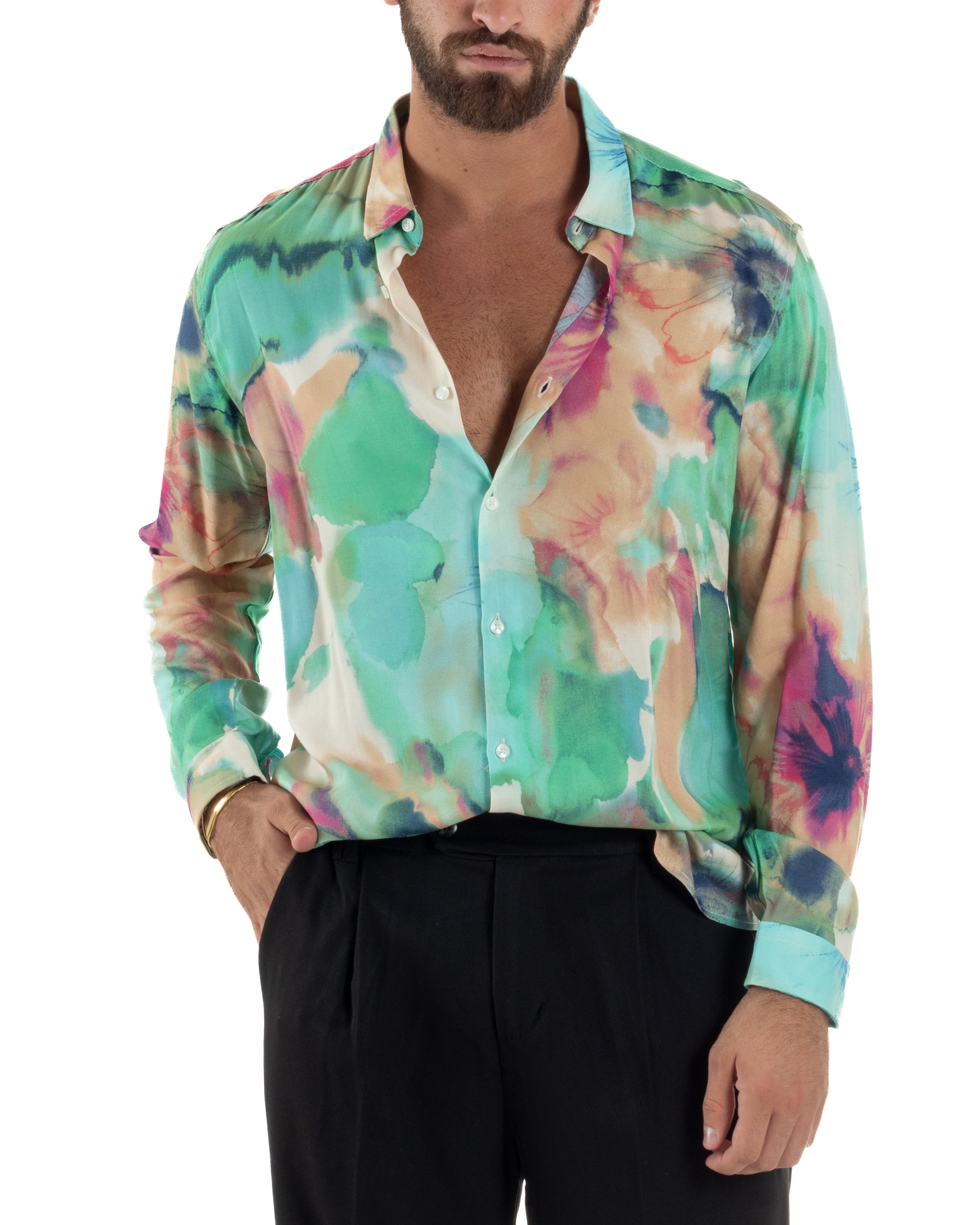 Camicia Uomo Colletto Viscosa Floreale BlackSunday C3059A