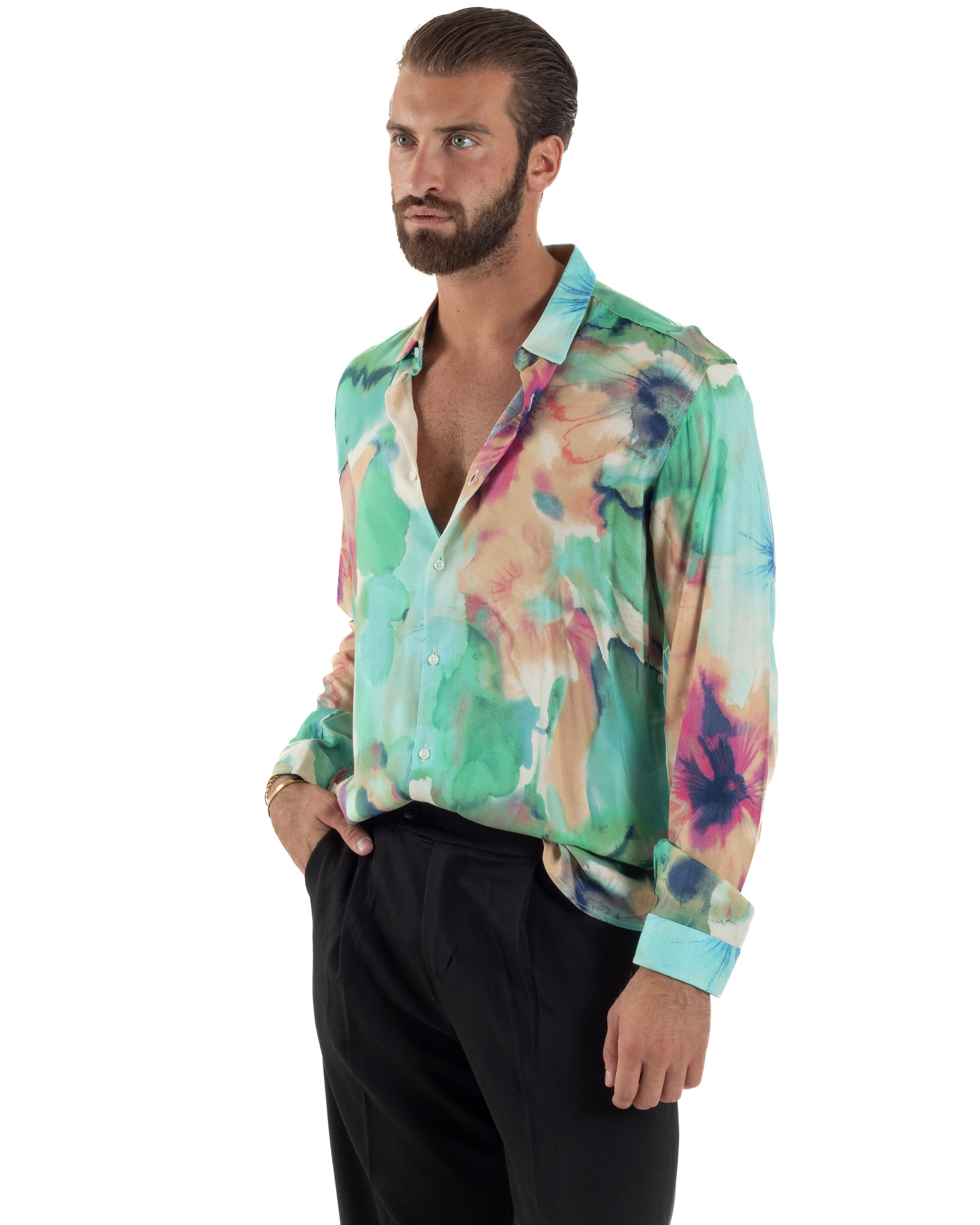 Camicia Uomo Colletto Viscosa Floreale BlackSunday C3059A