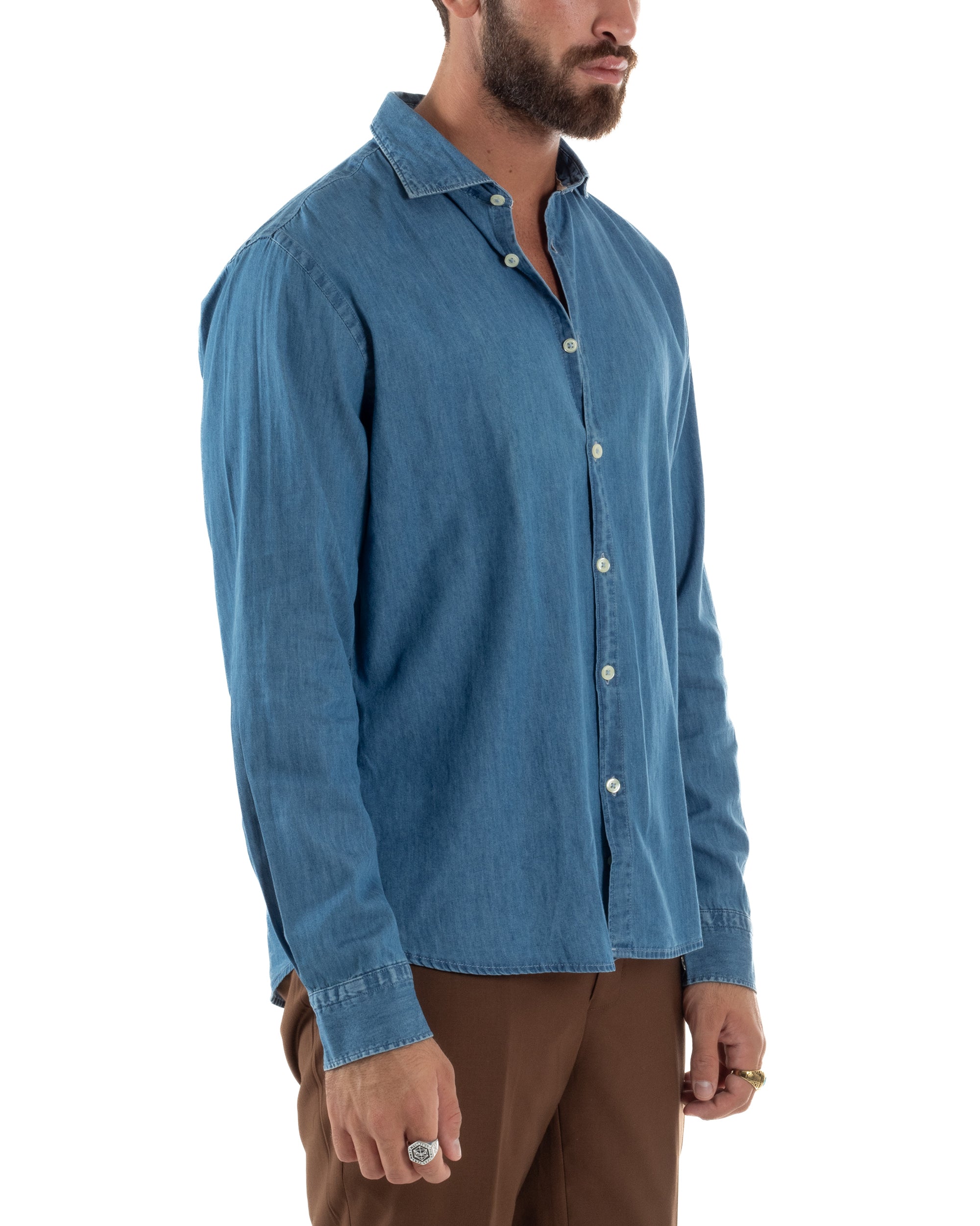 Camicia Jeans Colletto Francese Cotone Denim BlackSunday C3060A