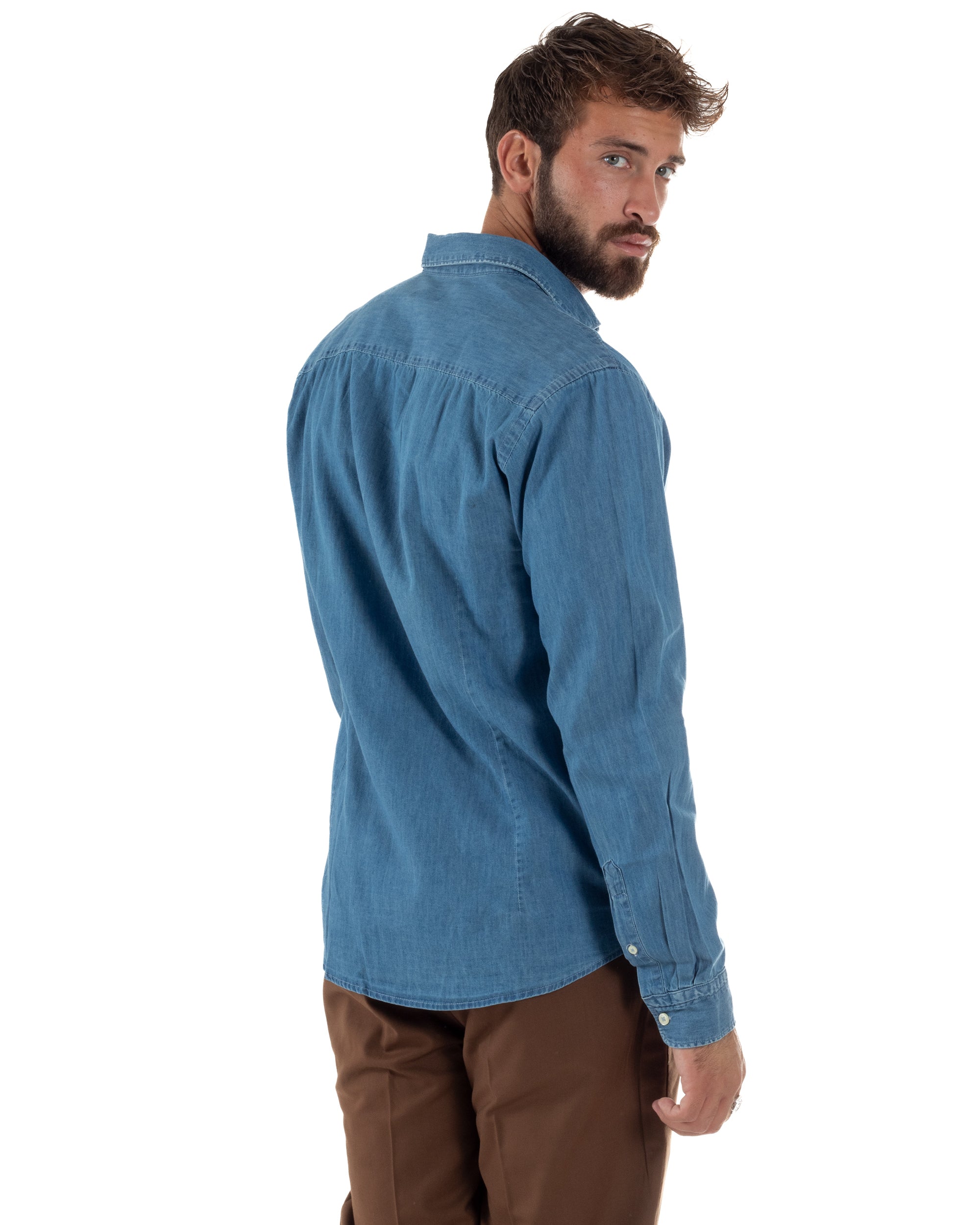 Camicia Jeans Colletto Francese Cotone Denim BlackSunday C3060A