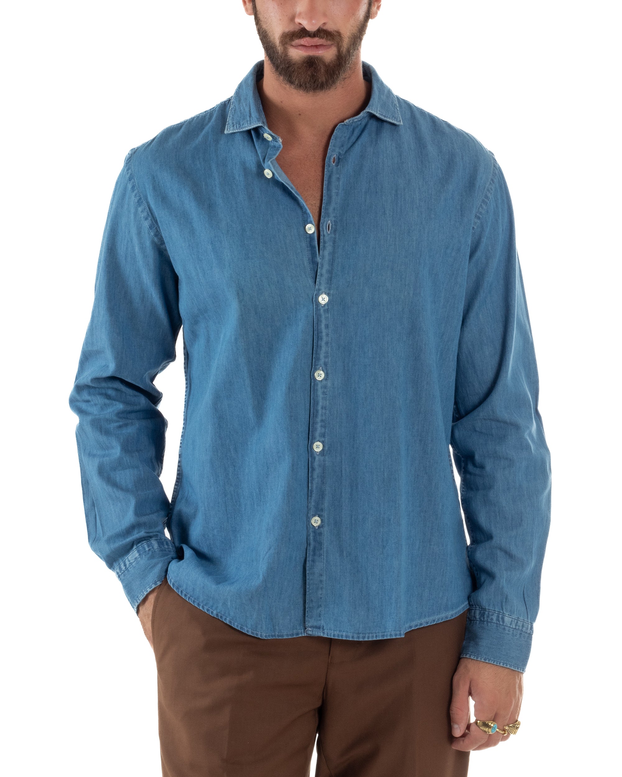 Camicia Jeans Colletto Francese Cotone Denim BlackSunday C3060A