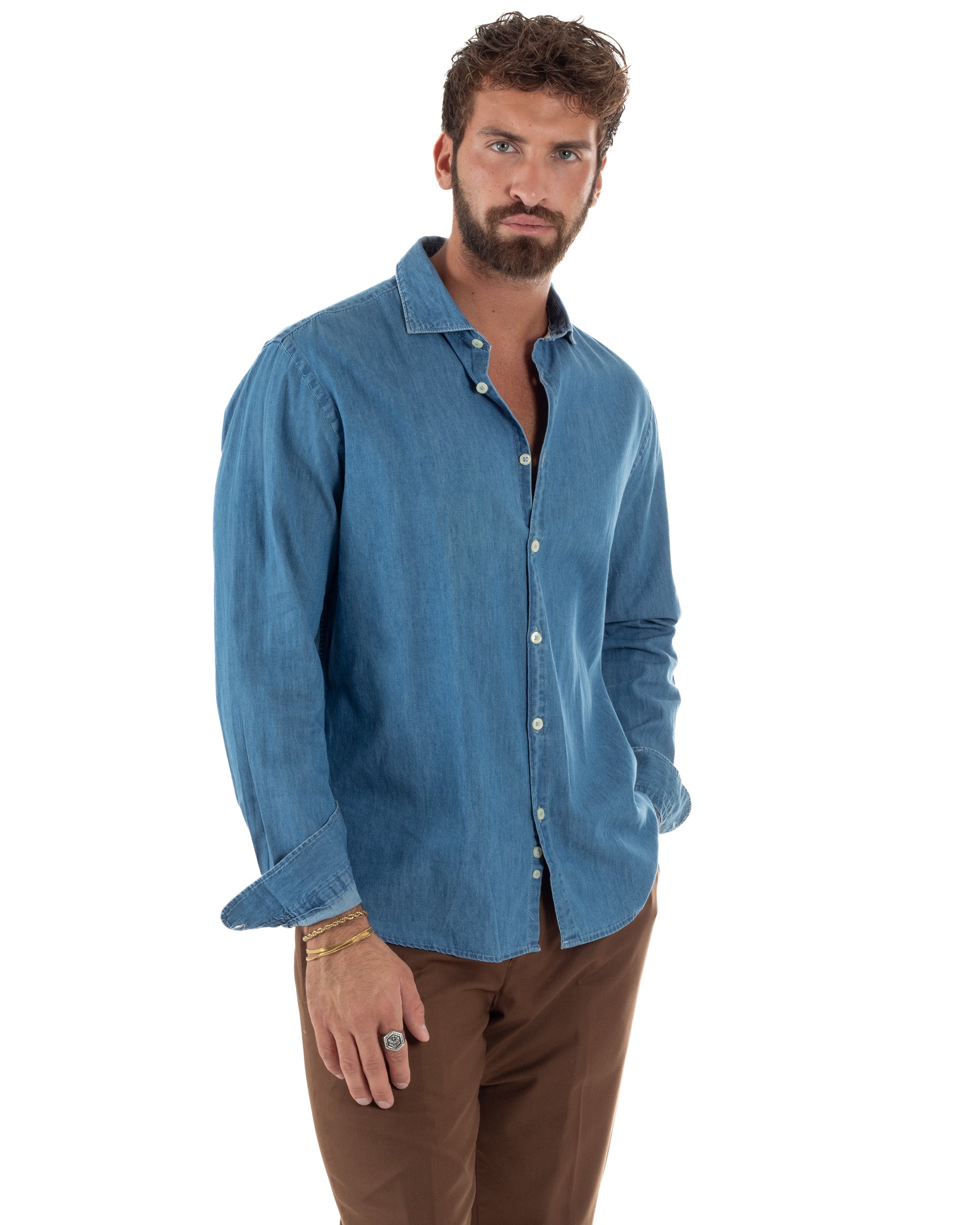 Camicia Jeans Colletto Francese Cotone Denim BlackSunday C3060A