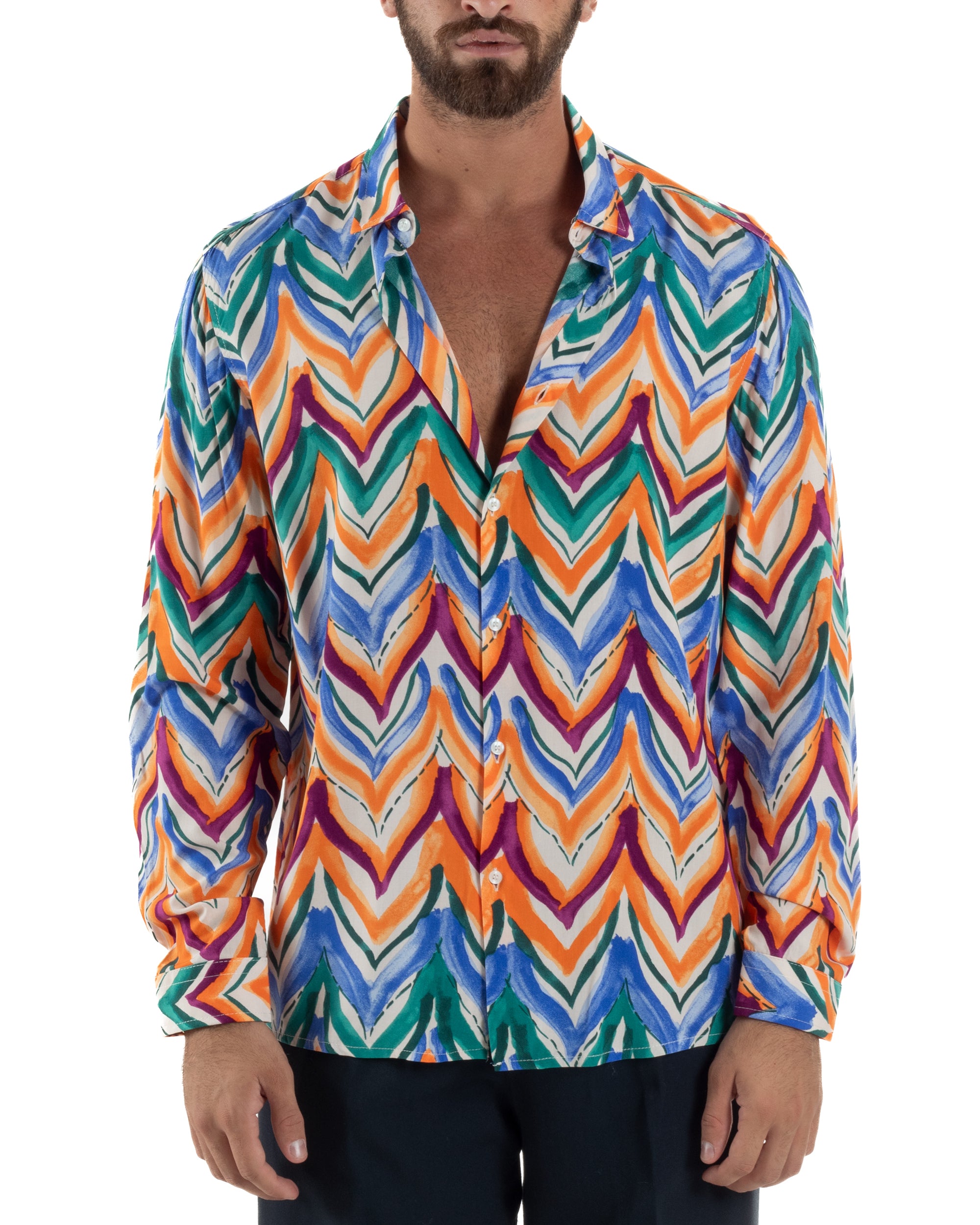 Camicia Uomo Colletto Viscosa Fantasia Multicolore BlackSunday C3061A