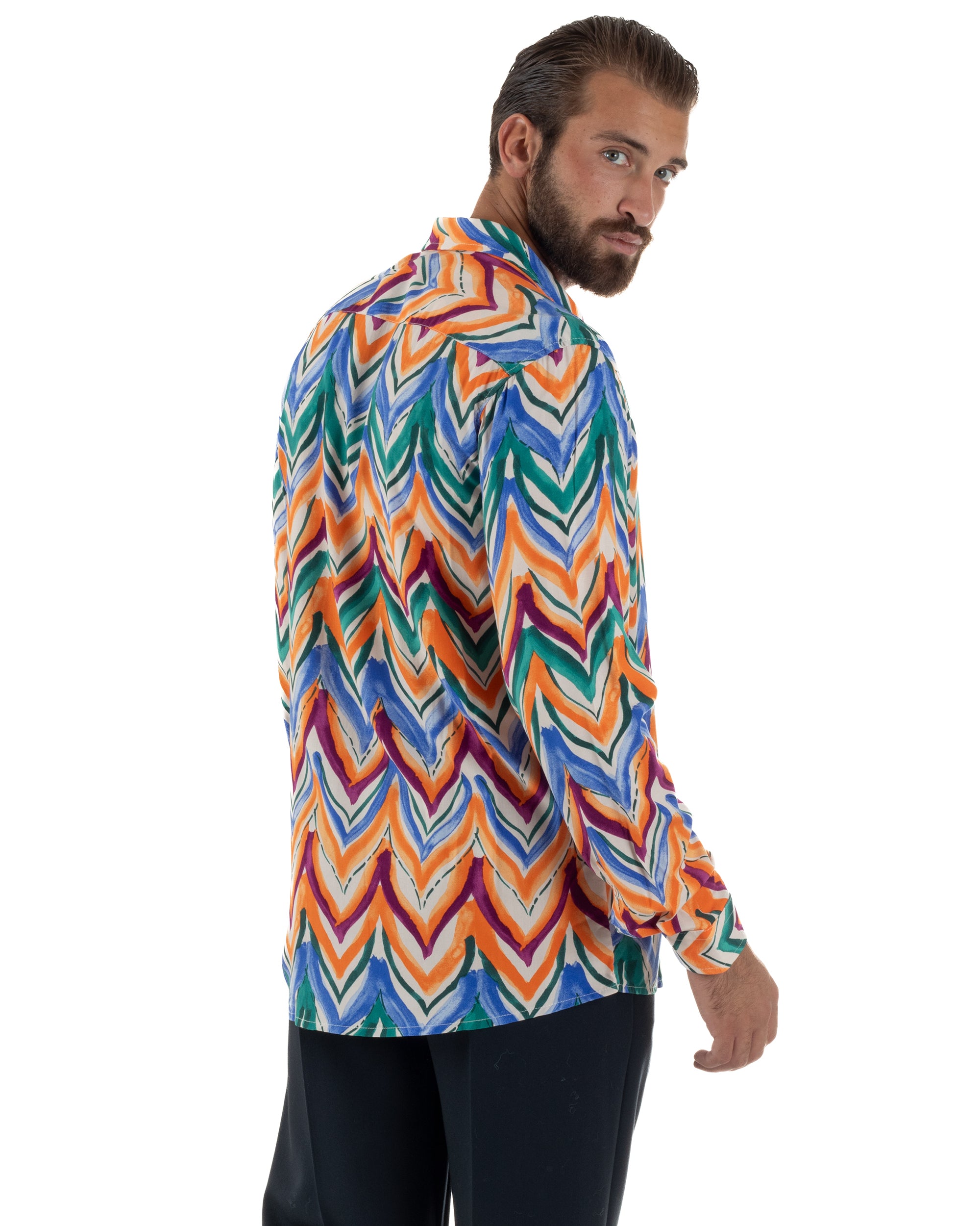 Camicia Uomo Colletto Viscosa Fantasia Multicolore BlackSunday C3061A