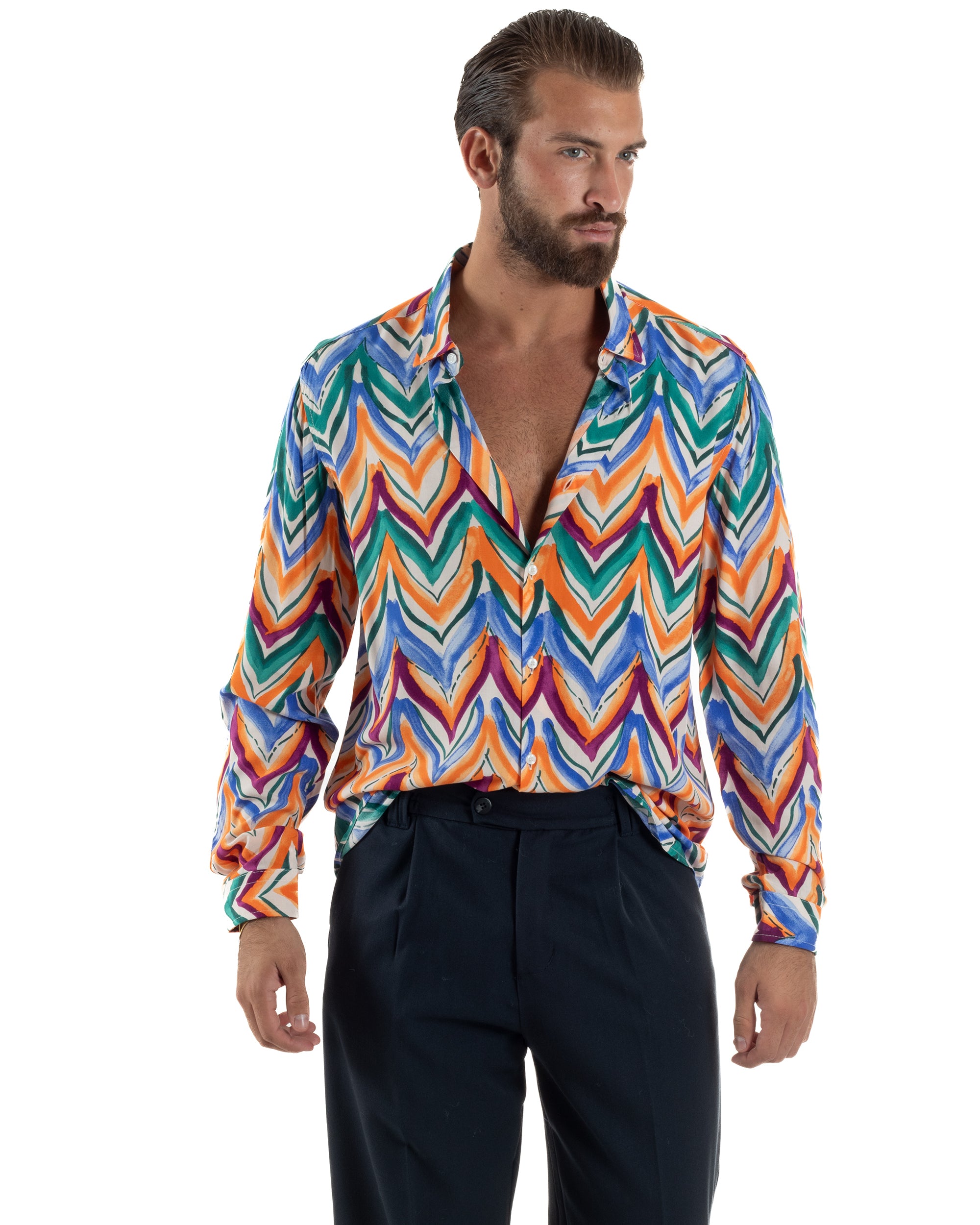Camicia Uomo Colletto Viscosa Fantasia Multicolore BlackSunday C3061A