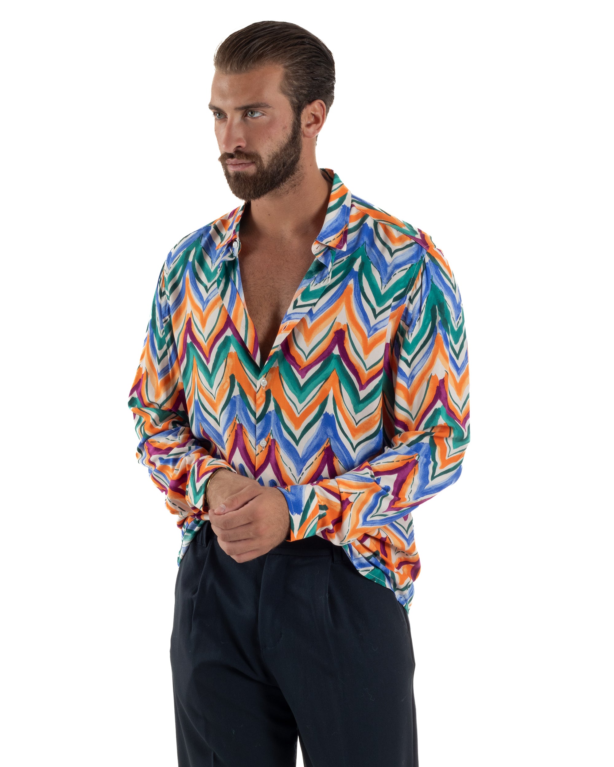 Camicia Uomo Colletto Viscosa Fantasia Multicolore BlackSunday C3061A